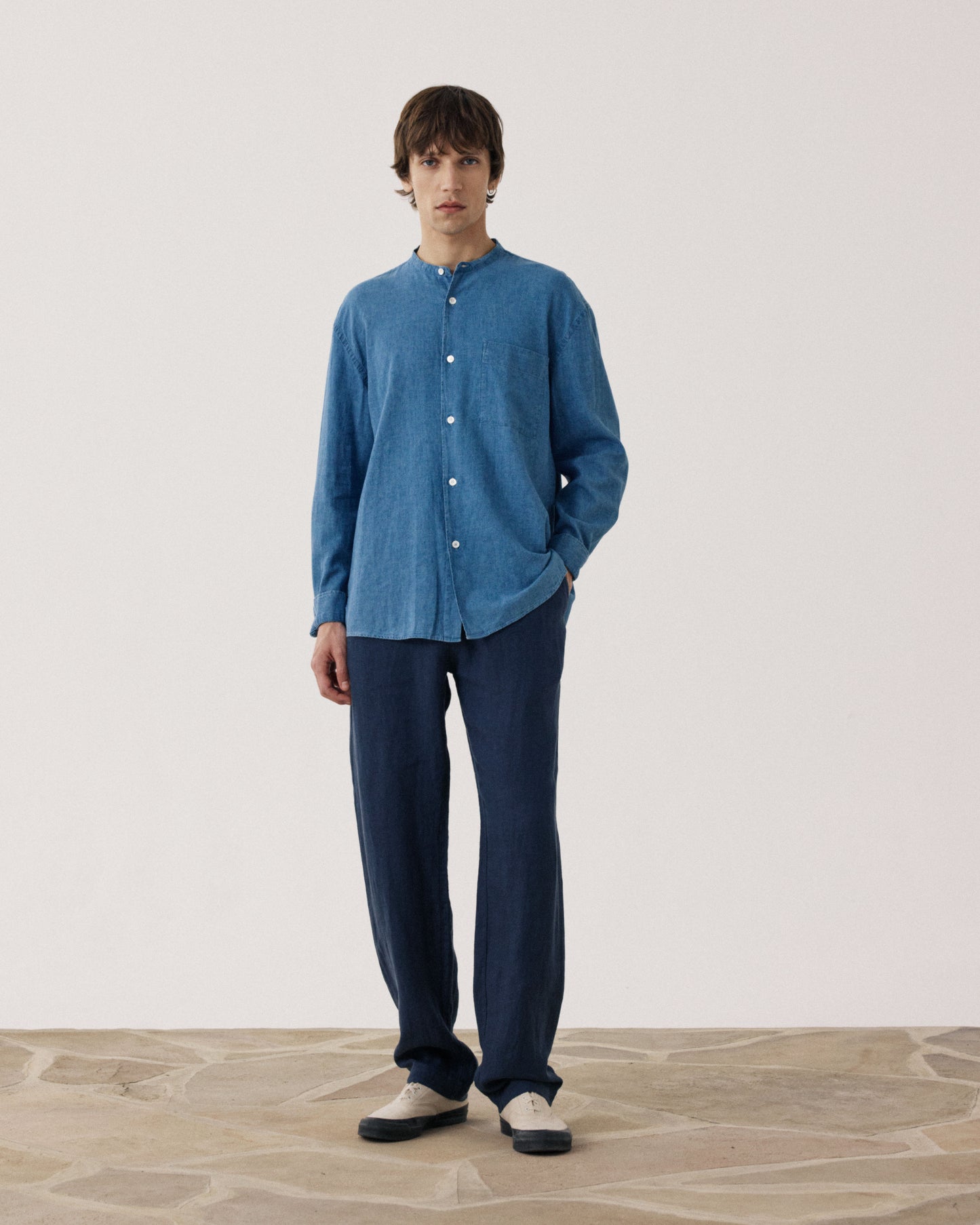 Pantalon Homme en Lin Bleu Marine Joggy