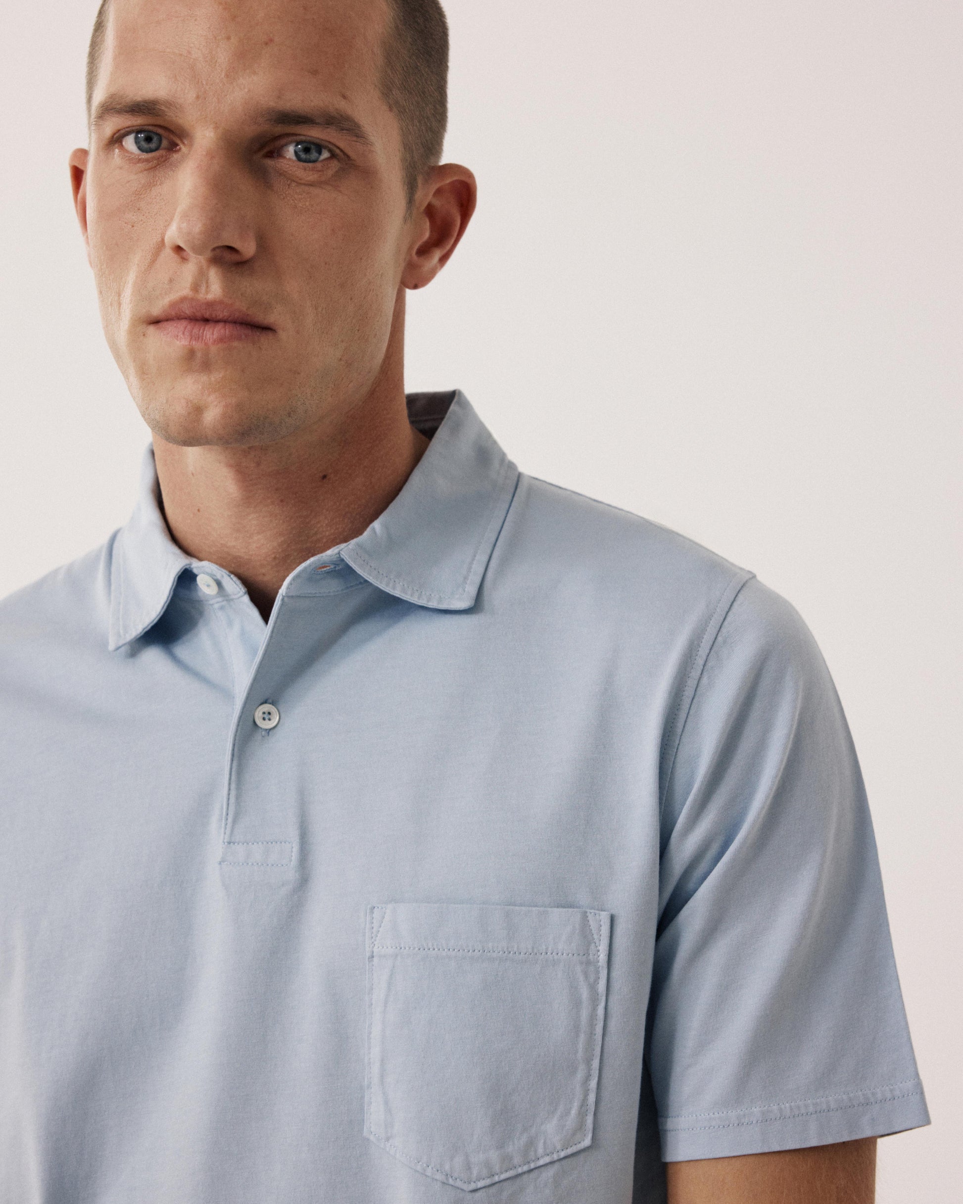 Polo para hombre de Jersey de algodón azul claro BF60300-09