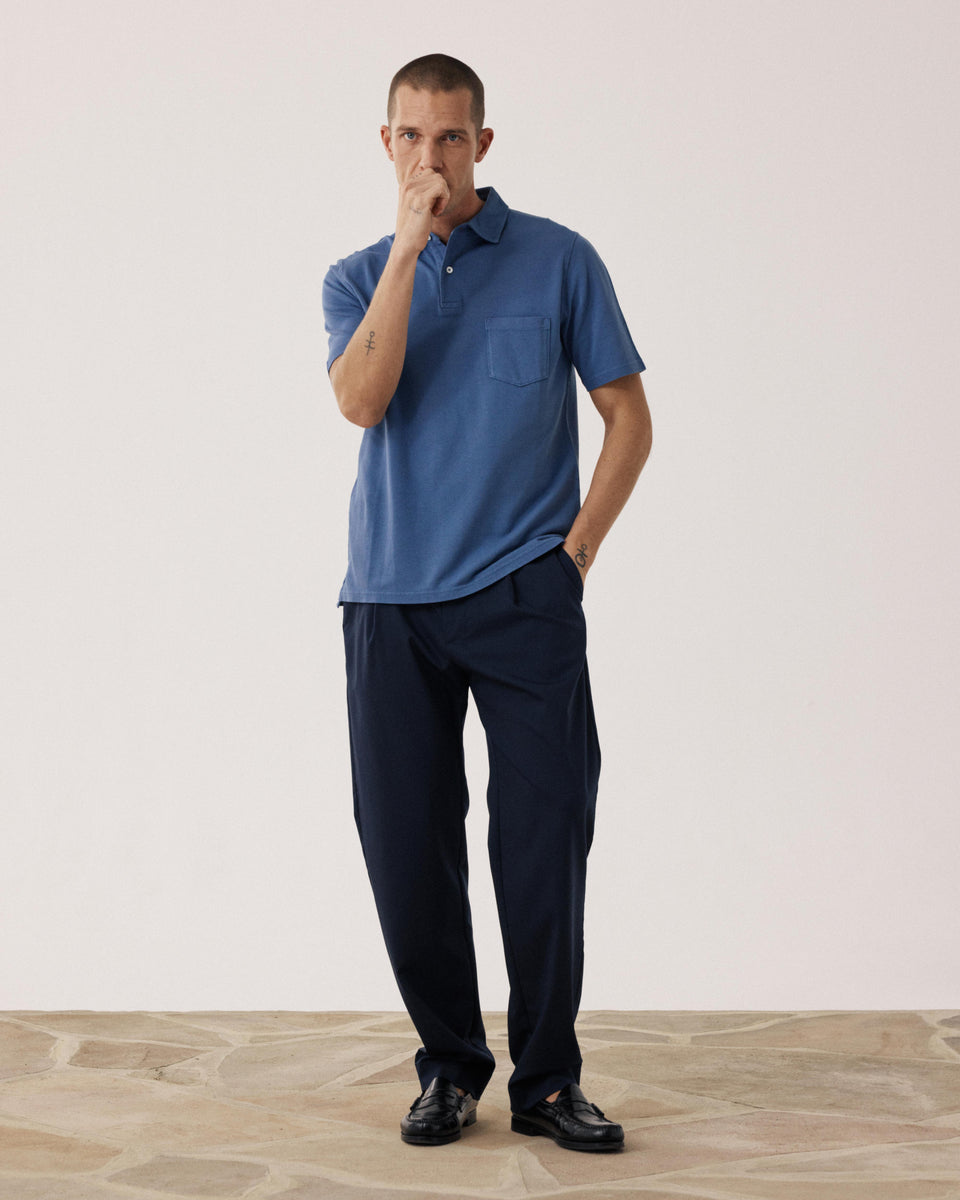 Polo Homme en Coton Piqué Bleu Denim - Image alternative