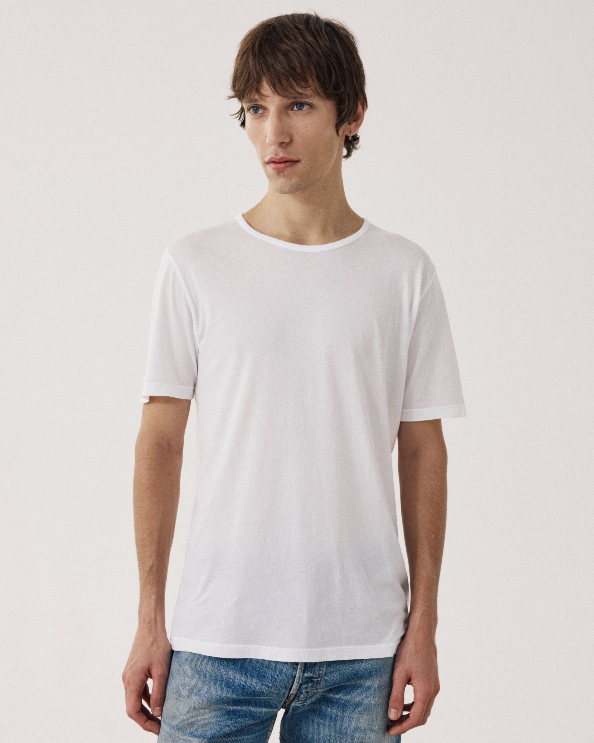 T-shirt Homme en Jersey de Coton Léger Blanc Light Crew