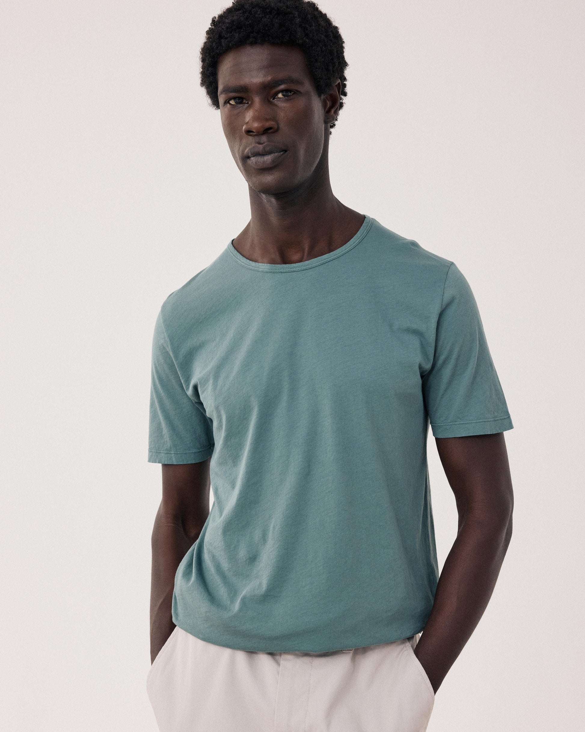 T-shirt Homme en Jersey de Coton Léger Vert Cactus Light Crew