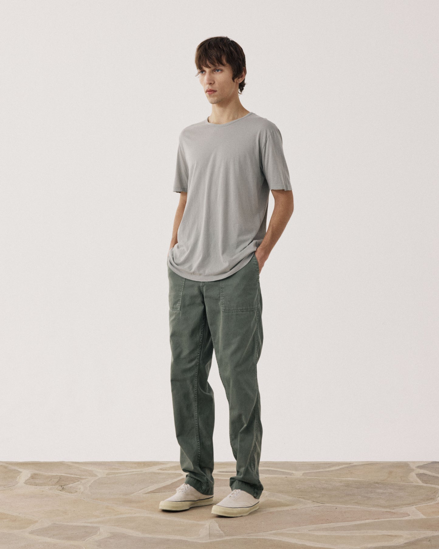 T-shirt Homme en Jersey de Coton Léger Vert Sauge Light Crew