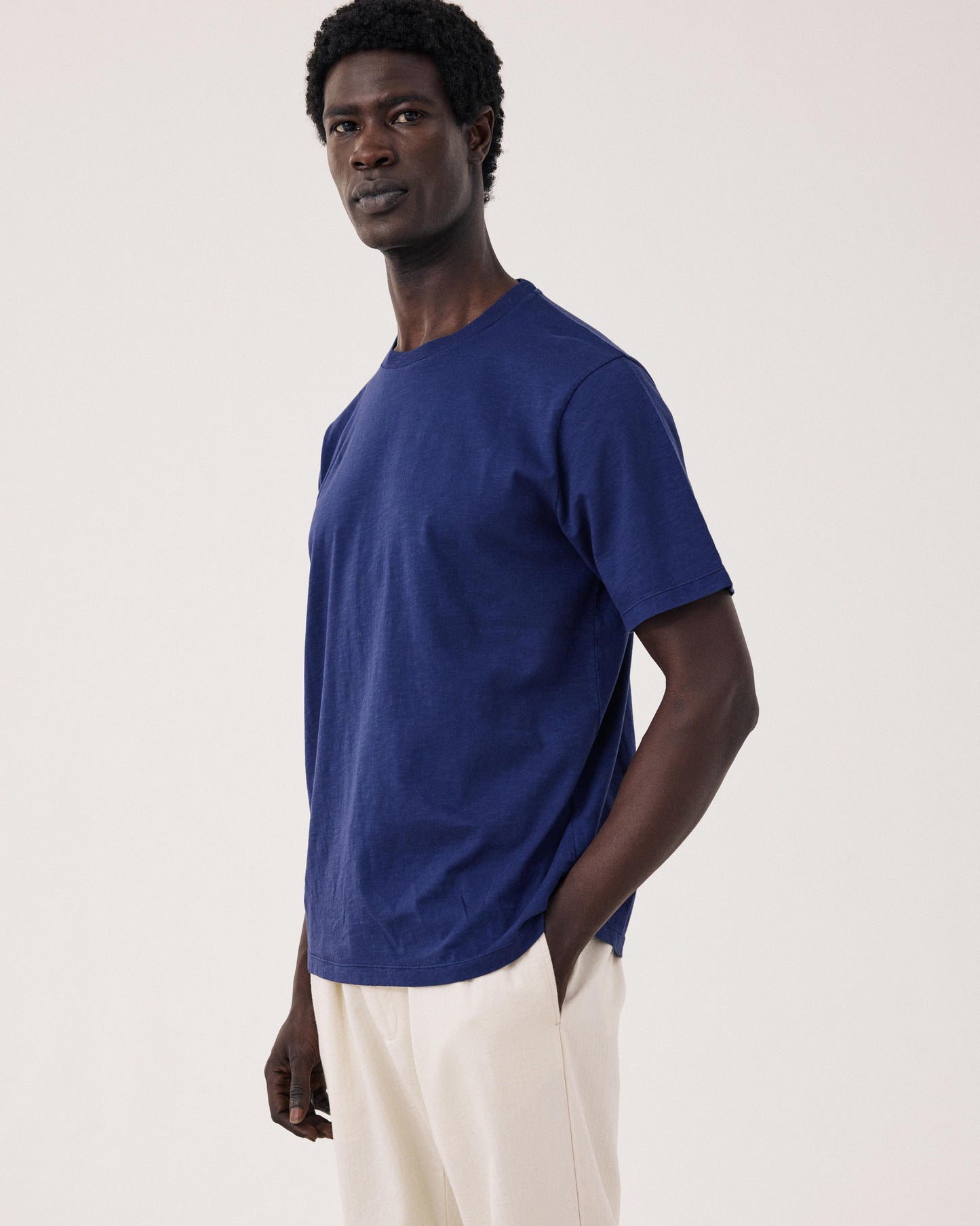 T-shirt Homme en Coton Slub Bleu Indigo Crew BF68303-05