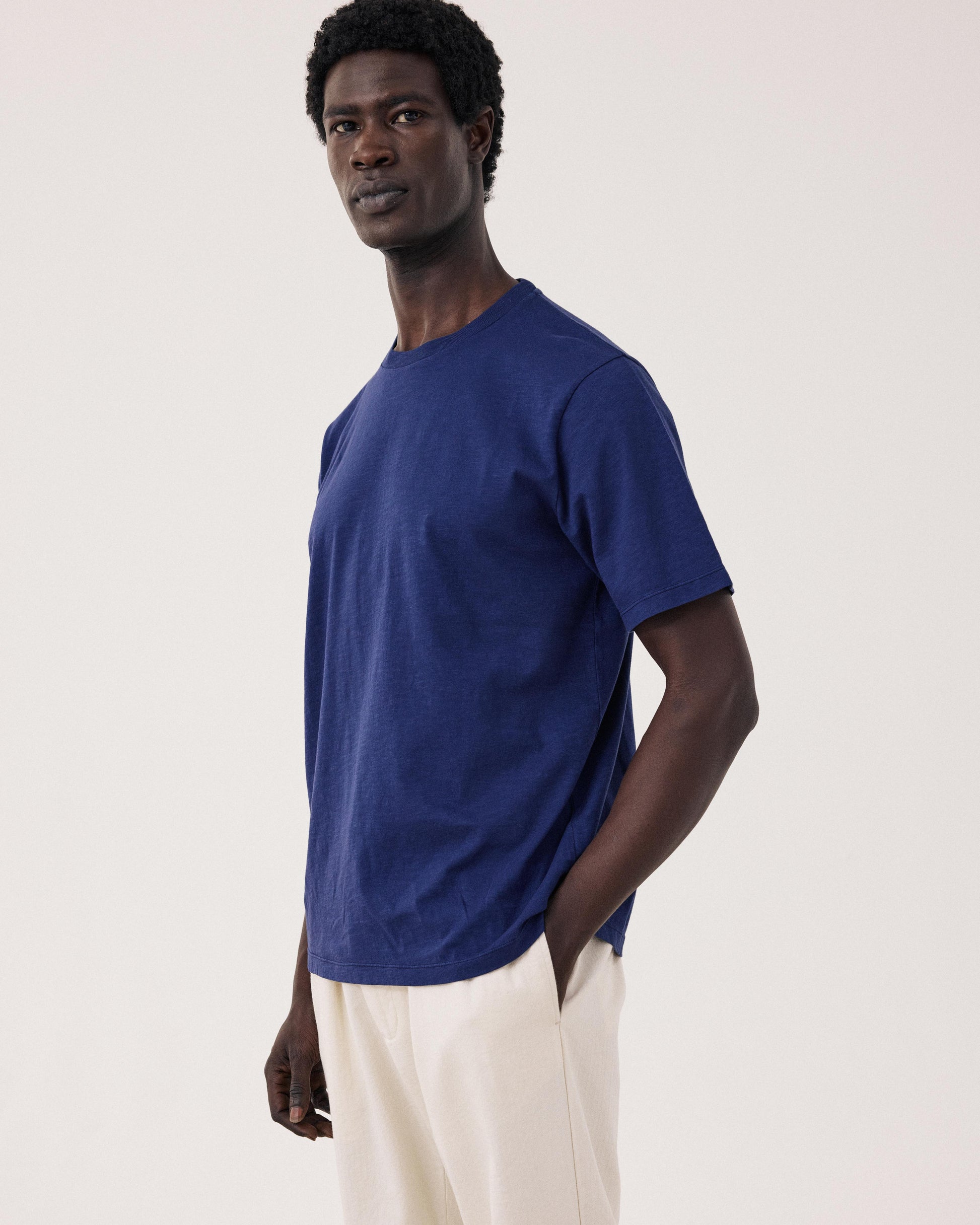 T-shirt Homme en Coton Slub Bleu Indigo Crew BF68303-05