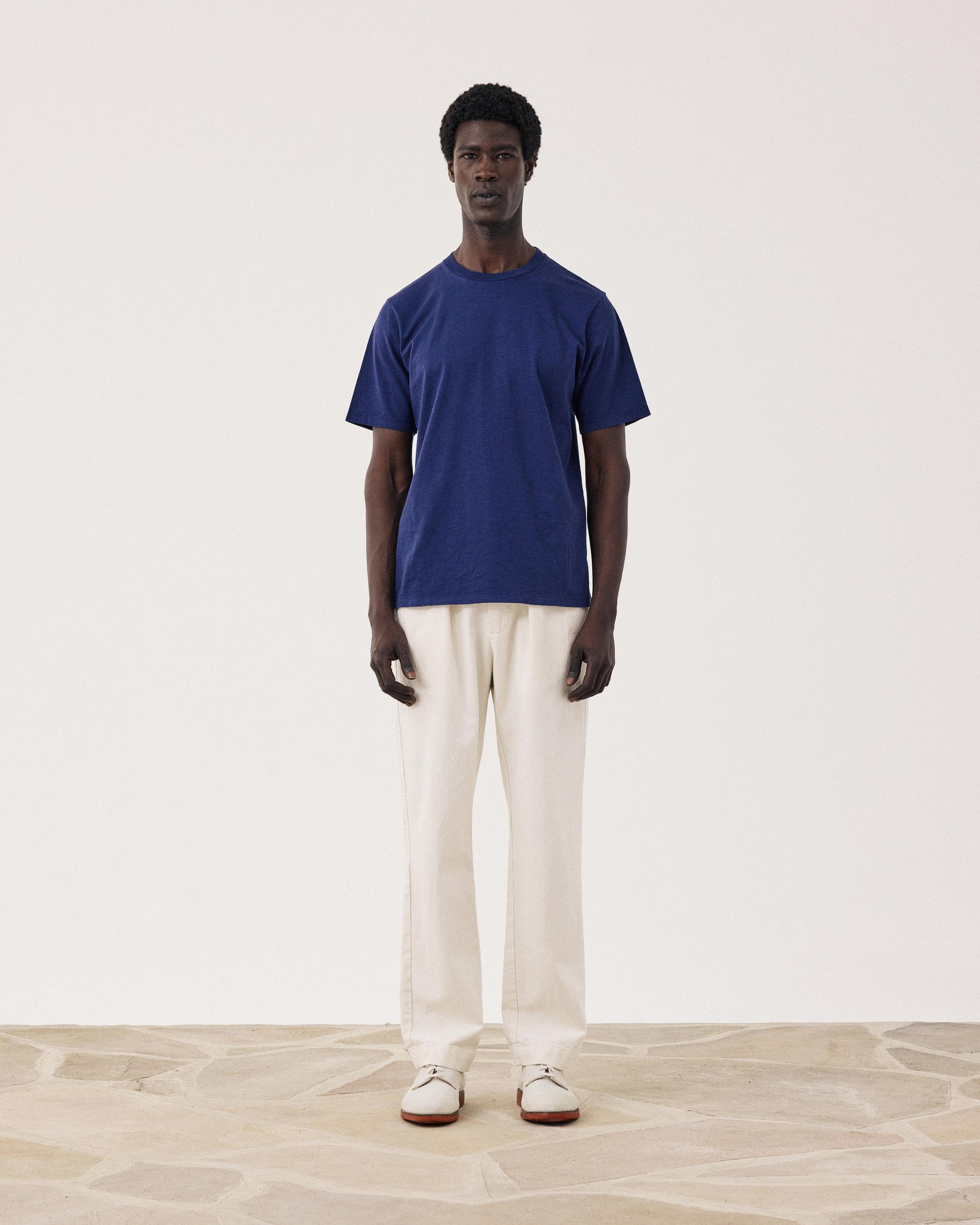 T-shirt Homme en Coton Slub Bleu Indigo Crew BF68303-05