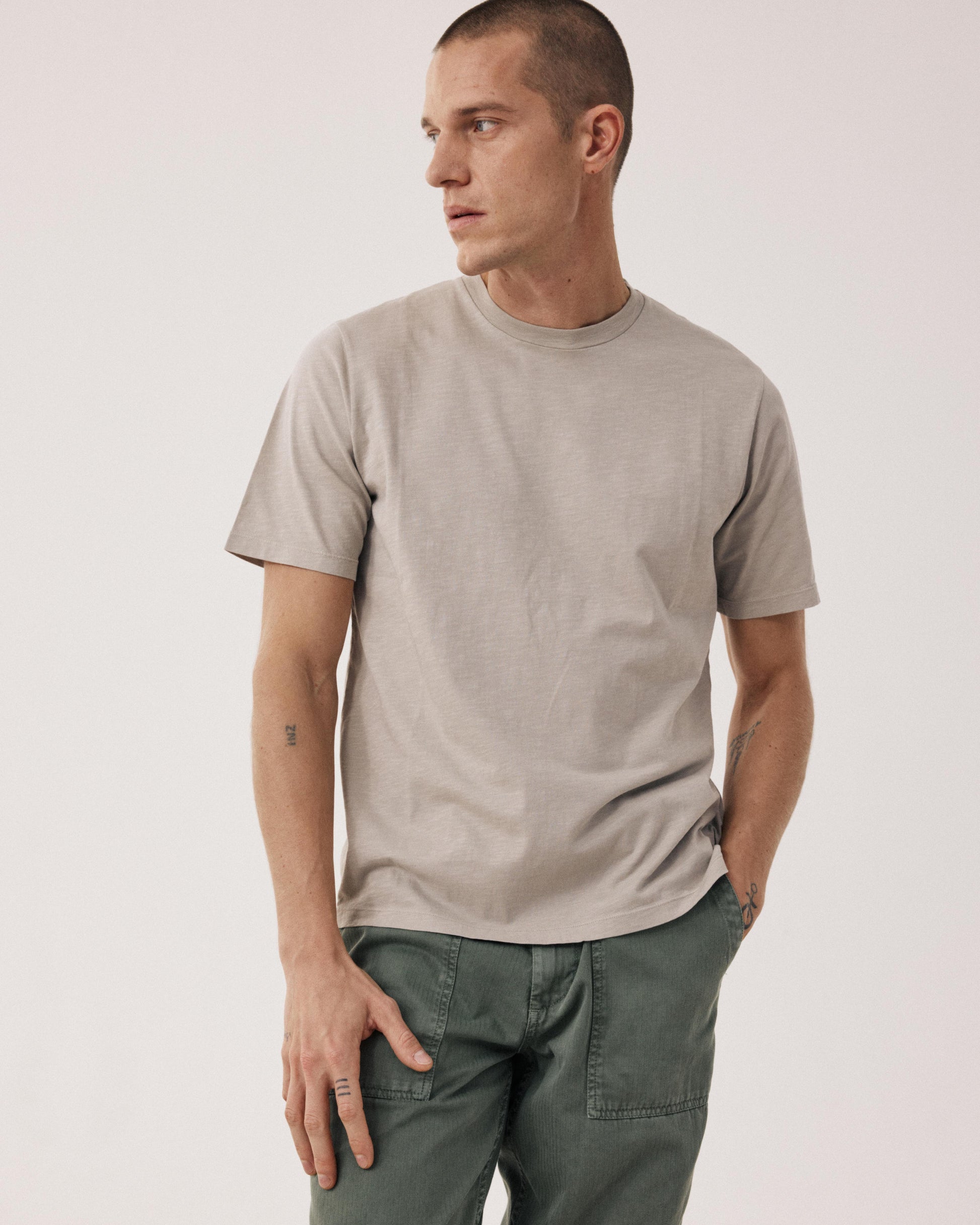 T-shirt Homme en Coton Slub Sable Crew BF68303-10
