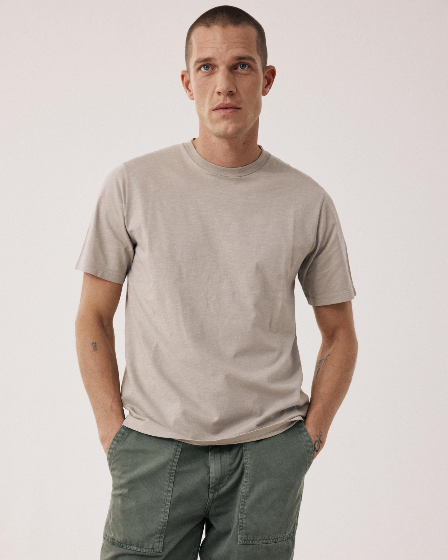 T-shirt Homme en Coton Slub Sable Crew BF68303-10