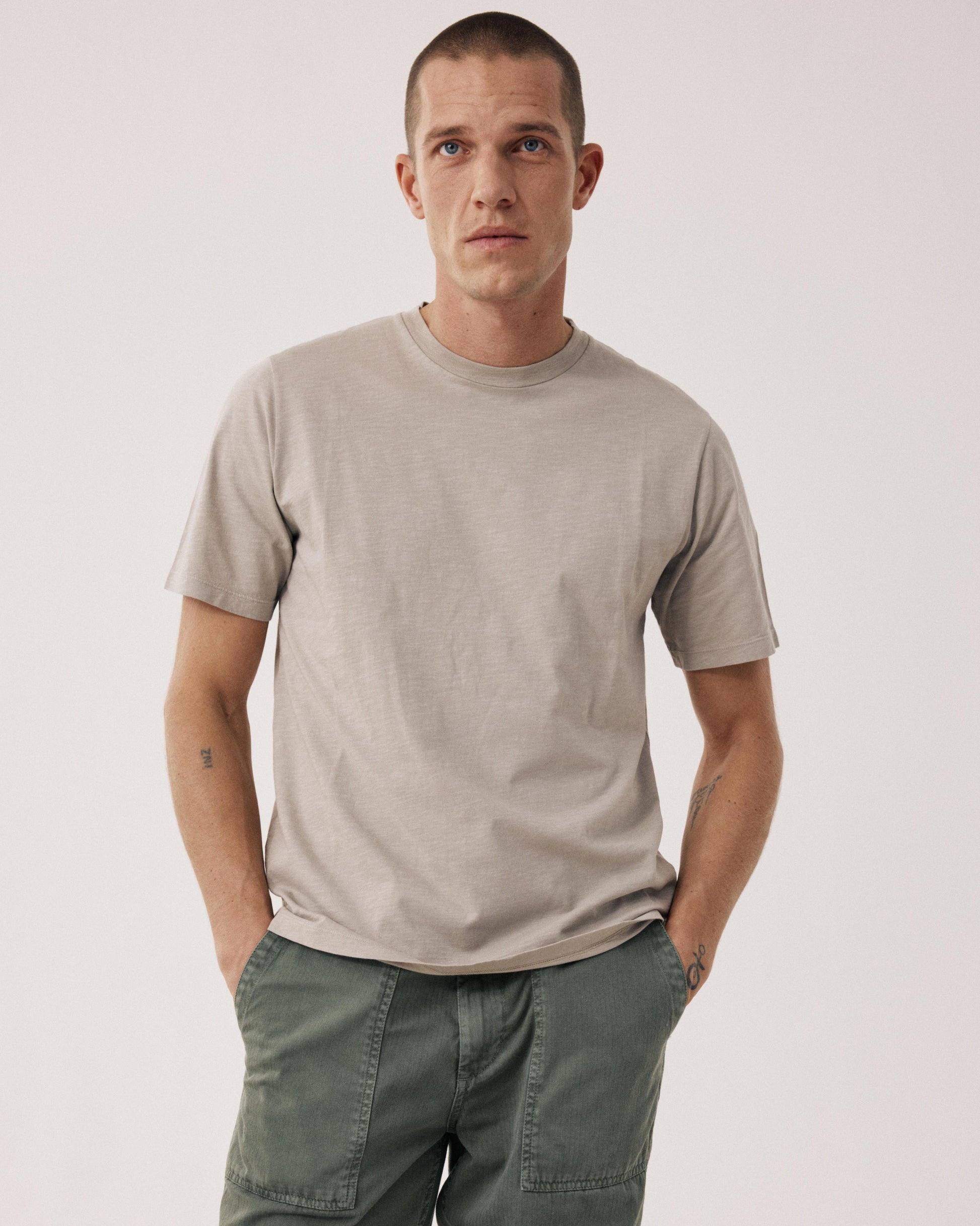 T-shirt Homme en Coton Slub Sable Crew BF68303-10