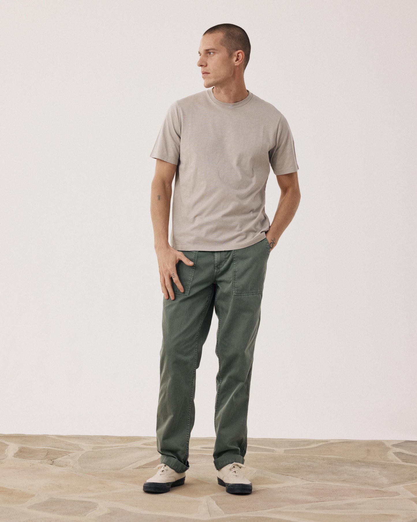 T-shirt Homme en Coton Slub Sable Crew BF68303-10