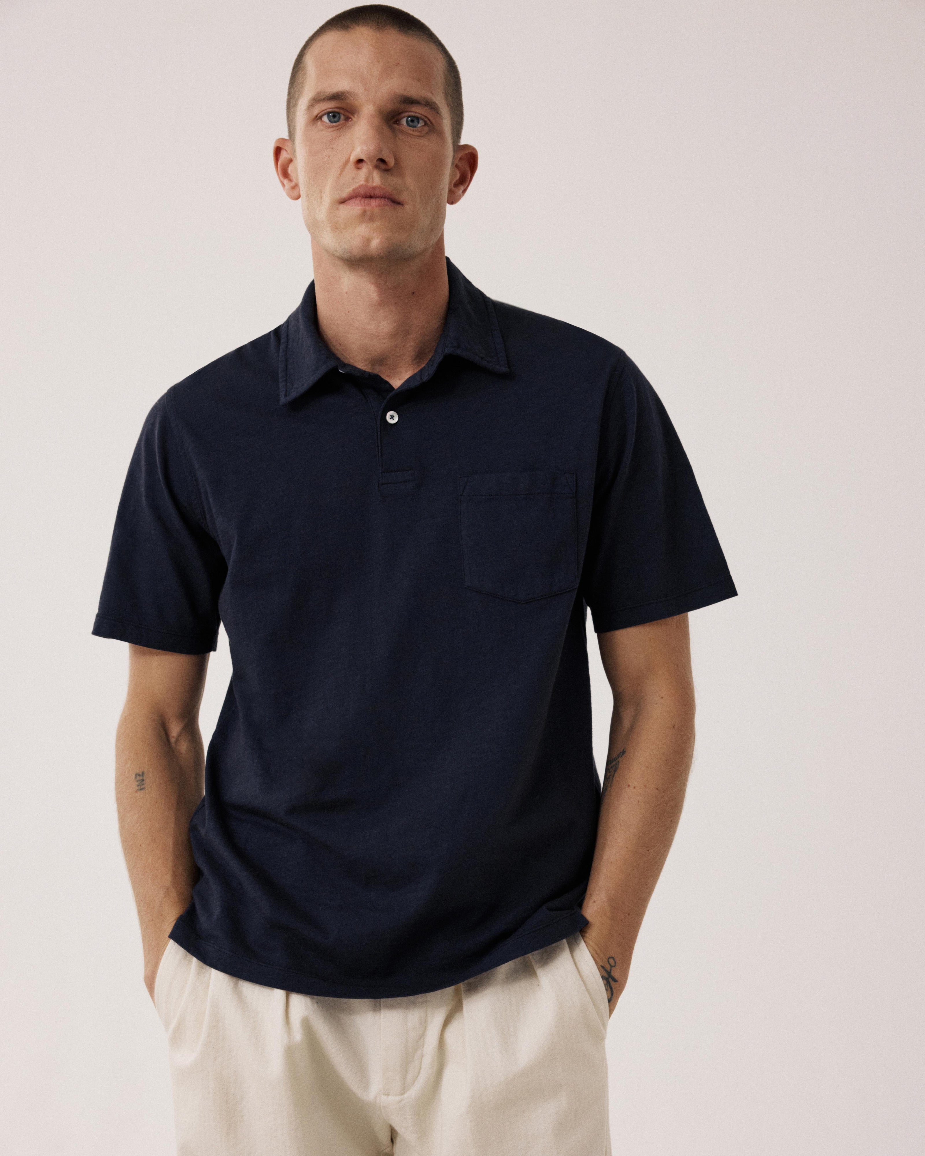 Polo para hombre de Algodón Flameado azul noche BF69303-03