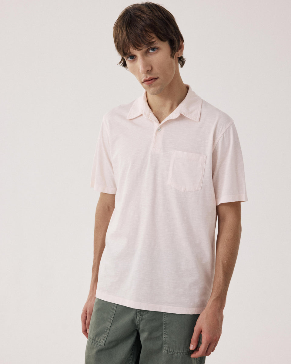 Polo Homme en Coton Slub Rose Pâle - Image principale