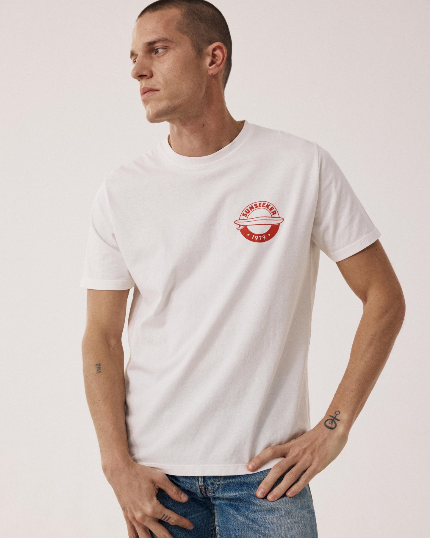 T-shirt Homme en Jersey Ecru Longboard BF74304-01