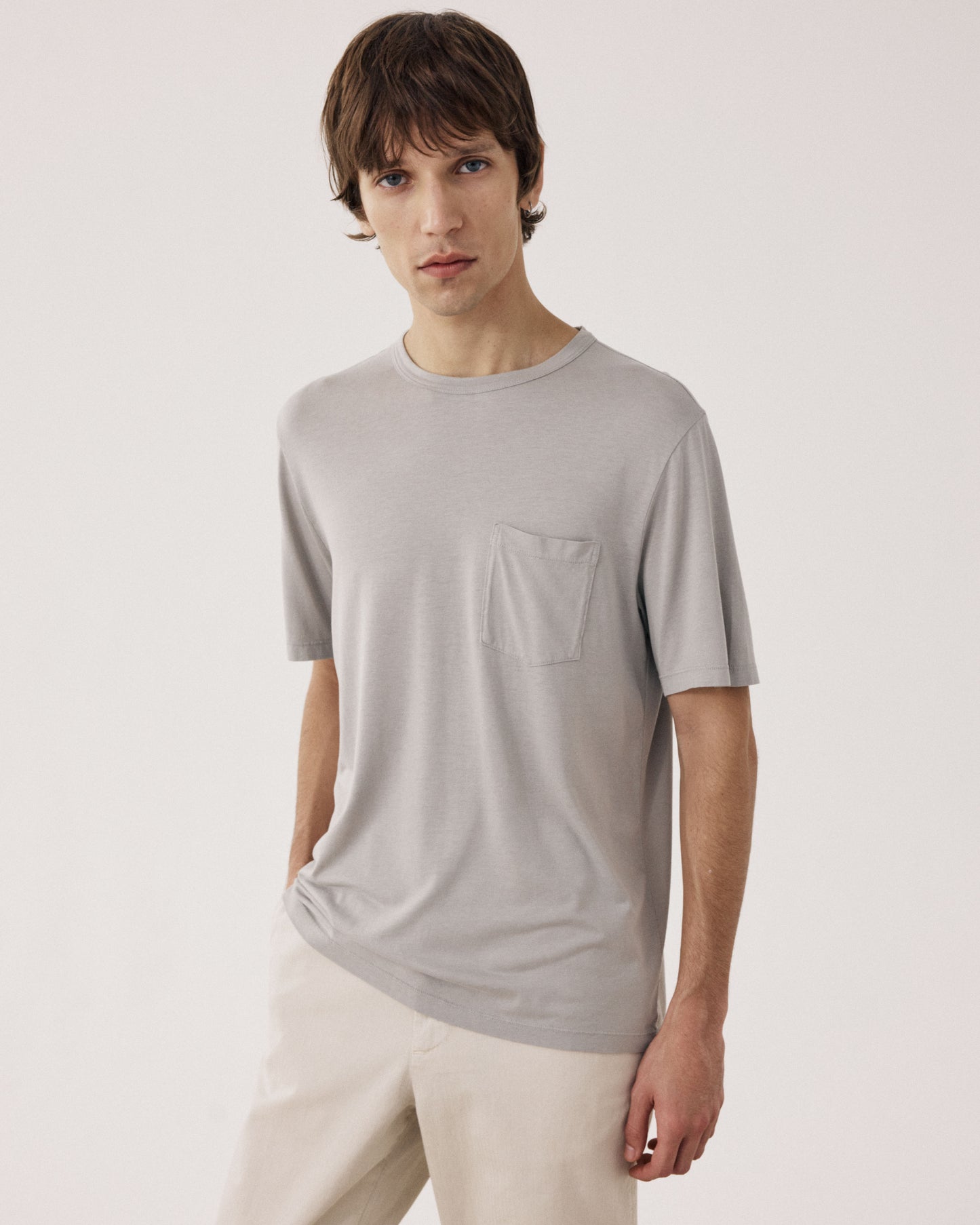 Camiseta para hombre de jersey de lyocell y algodón verde salvia BF76305-08