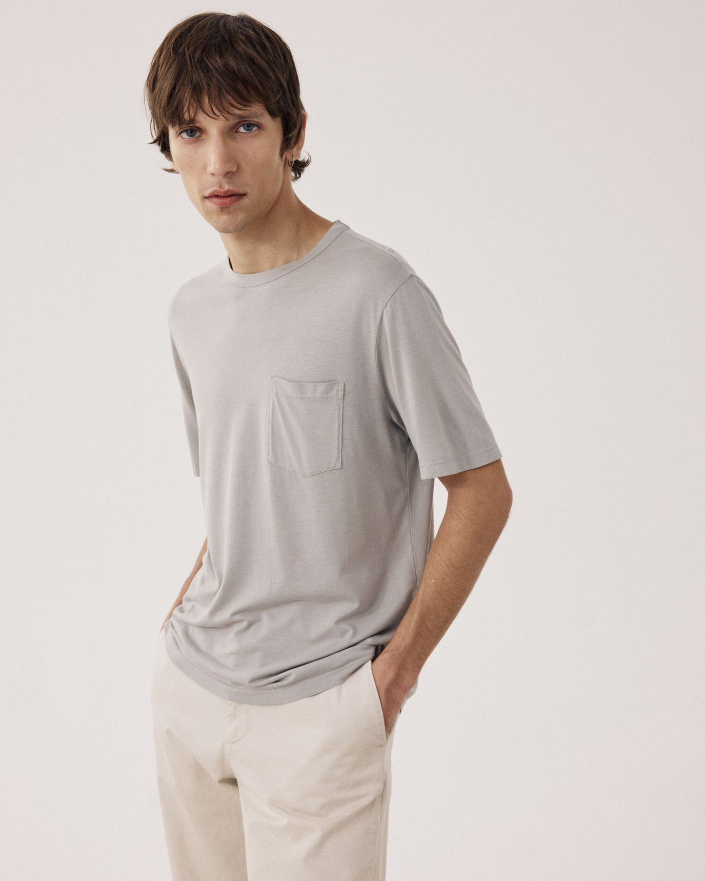 Camiseta para hombre de jersey de lyocell y algodón verde salvia BF76305-08