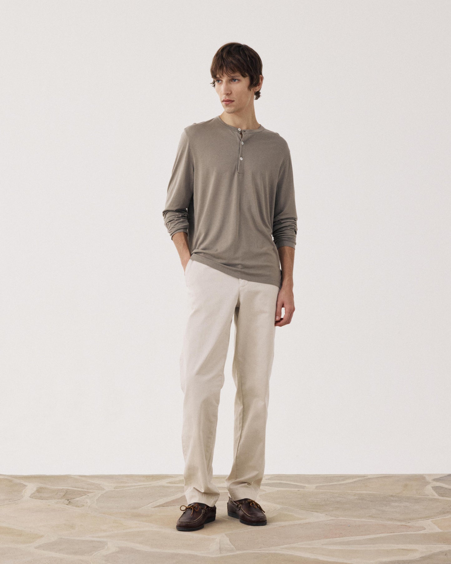 T-shirt Homme en Jersey de Lyocell & Coton Taupe Henley BF79305-10