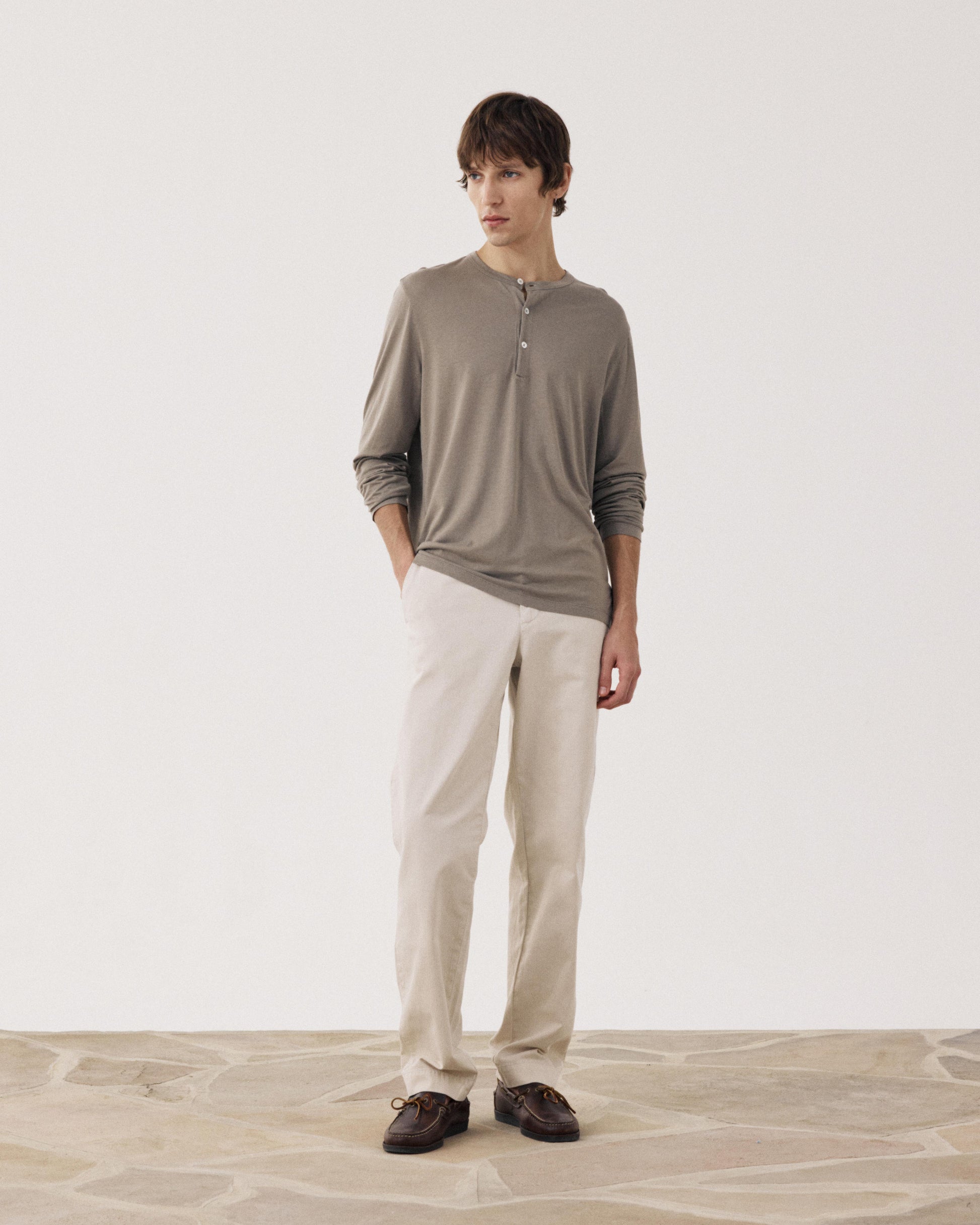 T-shirt Homme en Jersey de Lyocell & Coton Taupe Henley BF79305-10