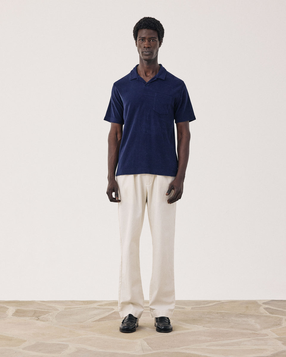 Polo Homme en Eponge Bleu Marine - Image alternative