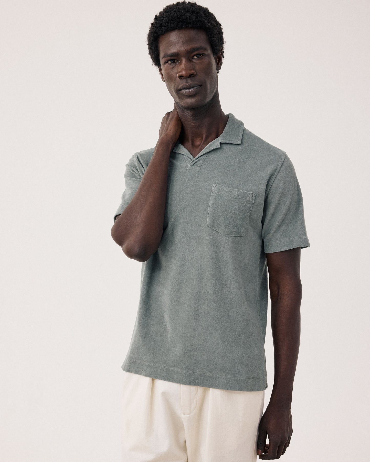 Men's Military Green Terry Cloth Polo Shirt BF81306-06