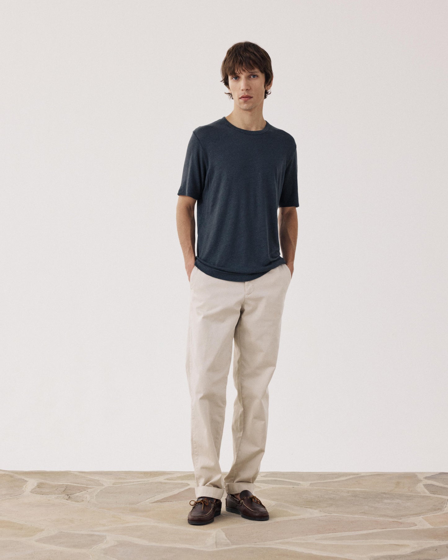 T-shirt Homme en Lin Carbone Crew BF84307-02