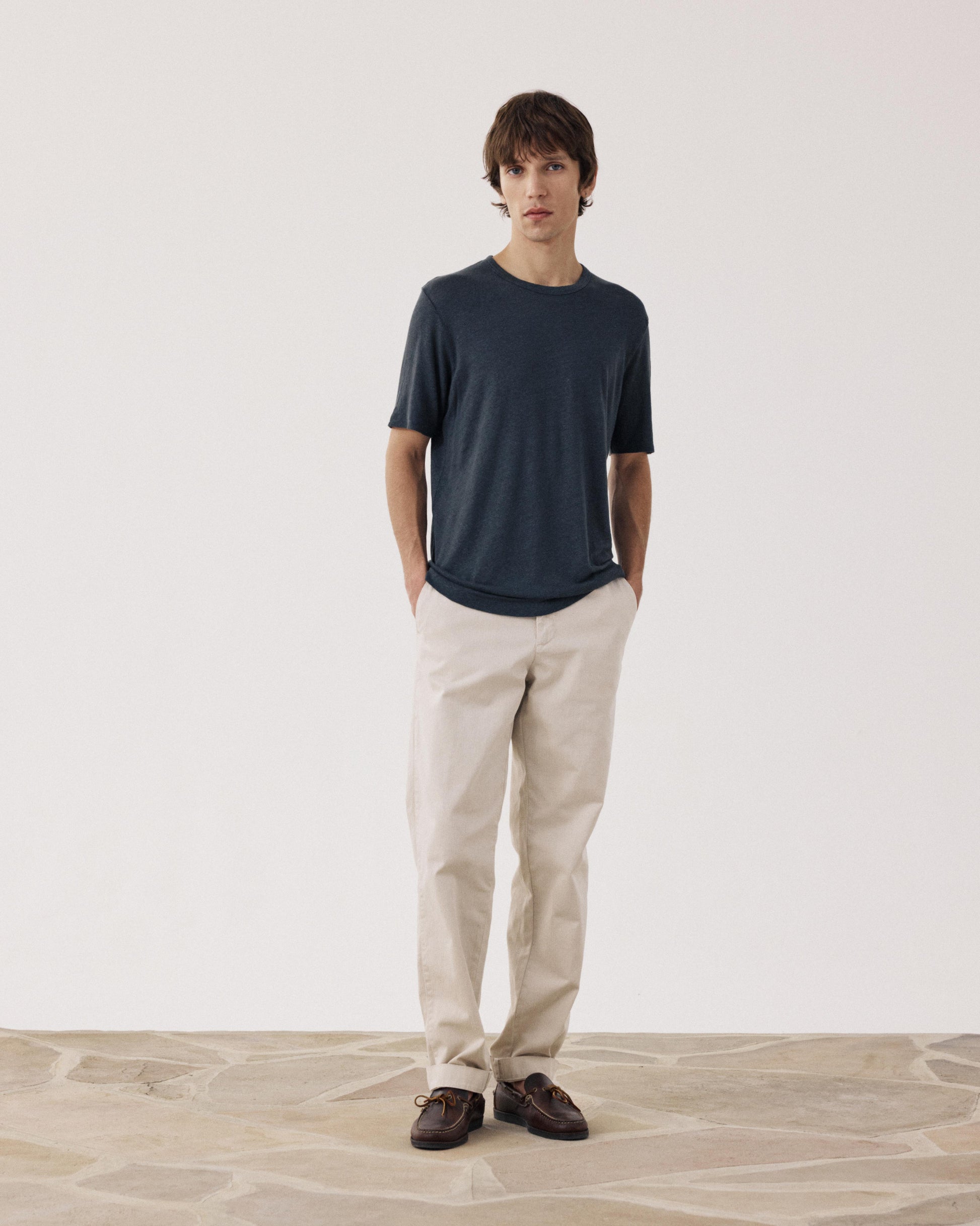 T-shirt Homme en Lin Carbone Crew BF84307-02