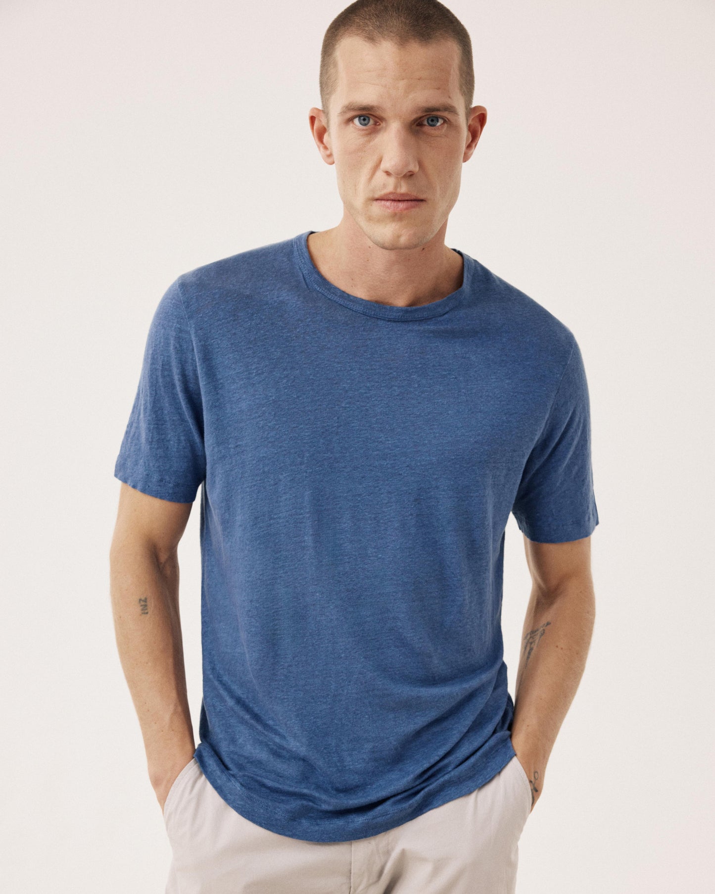 Men's Denim Blue Linen T-shirt Crew BF84307-05