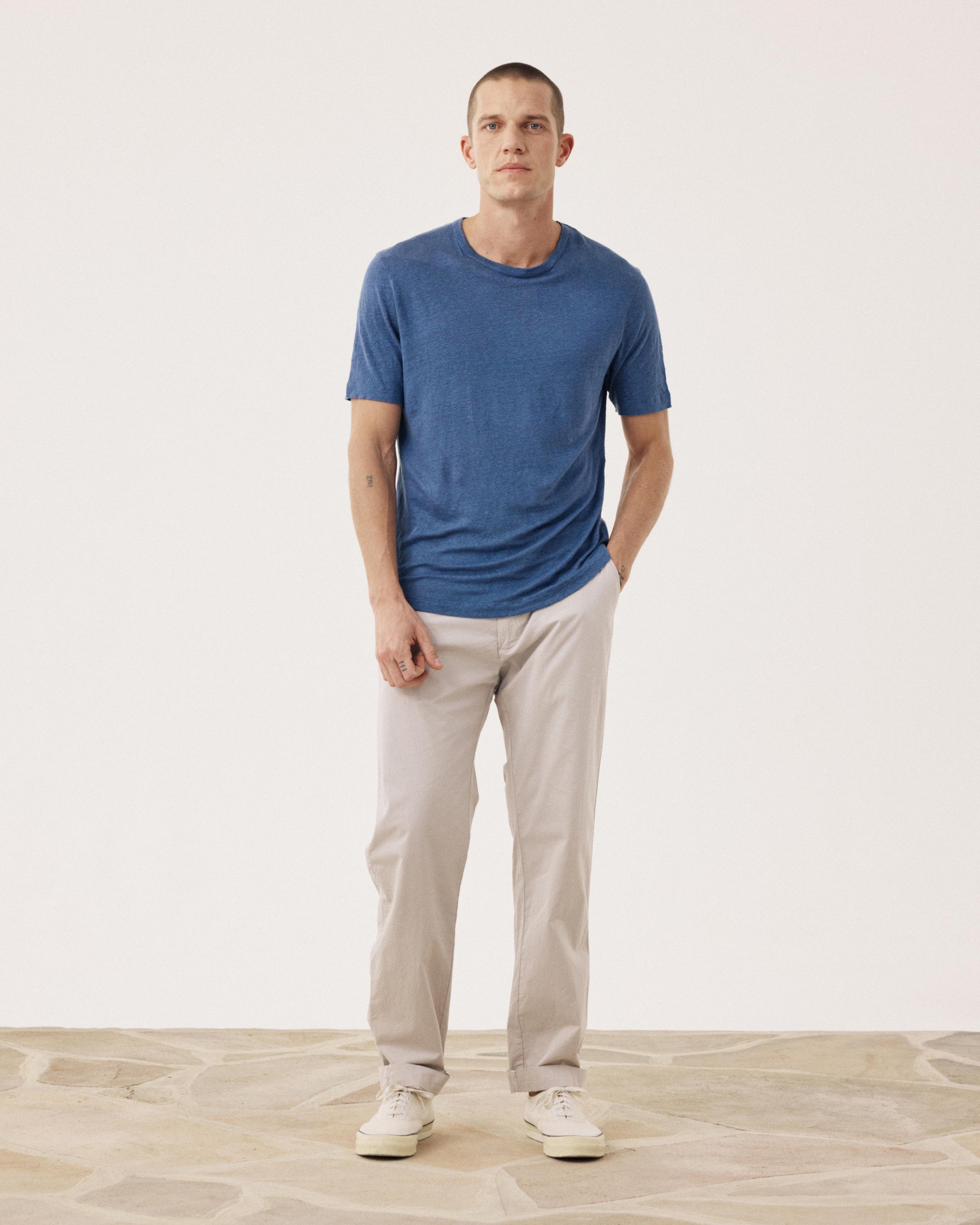 Men's Denim Blue Linen T-shirt Crew BF84307-05