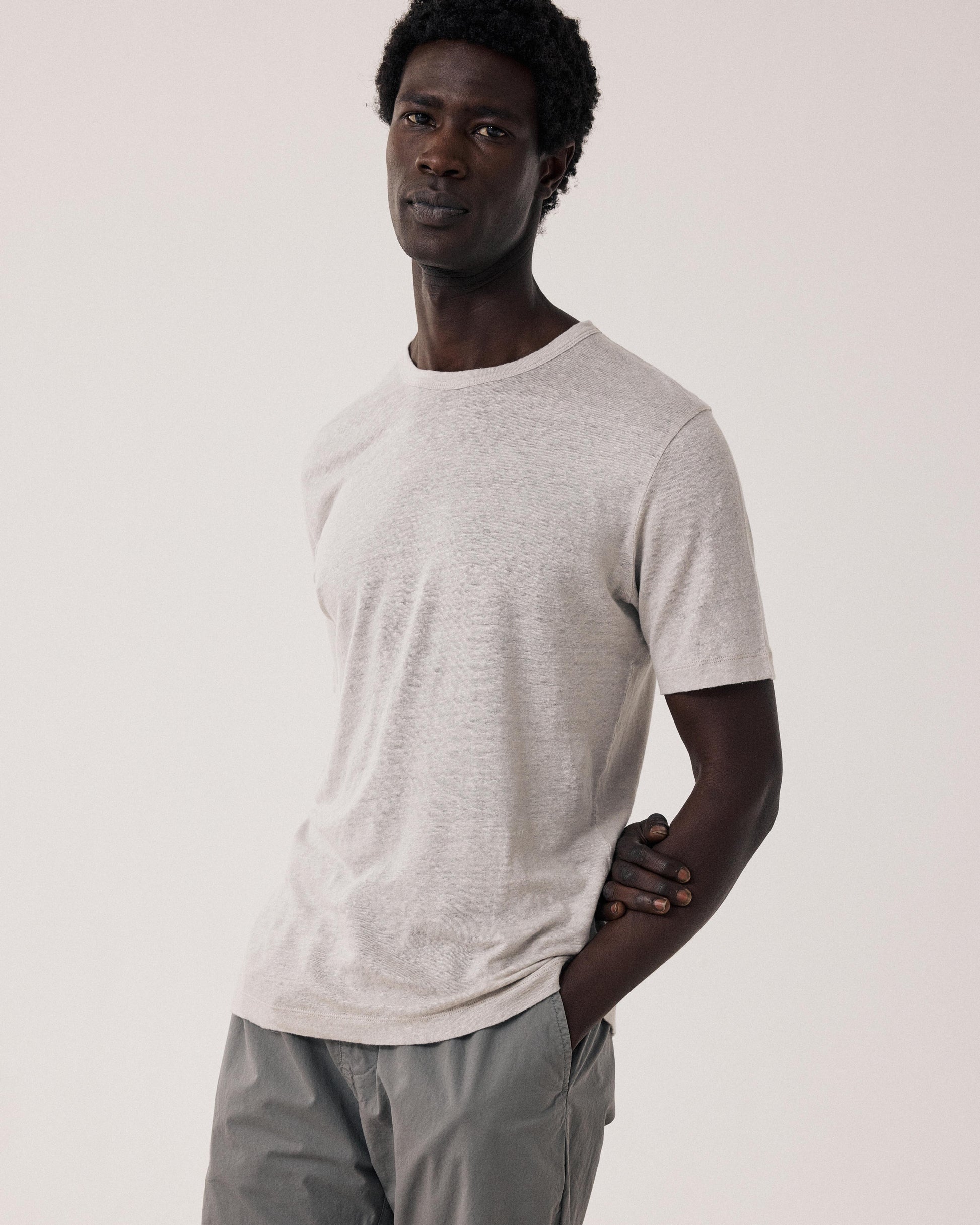 T-shirt Homme en Lin Beige Linen Crew Ss BF84307-10