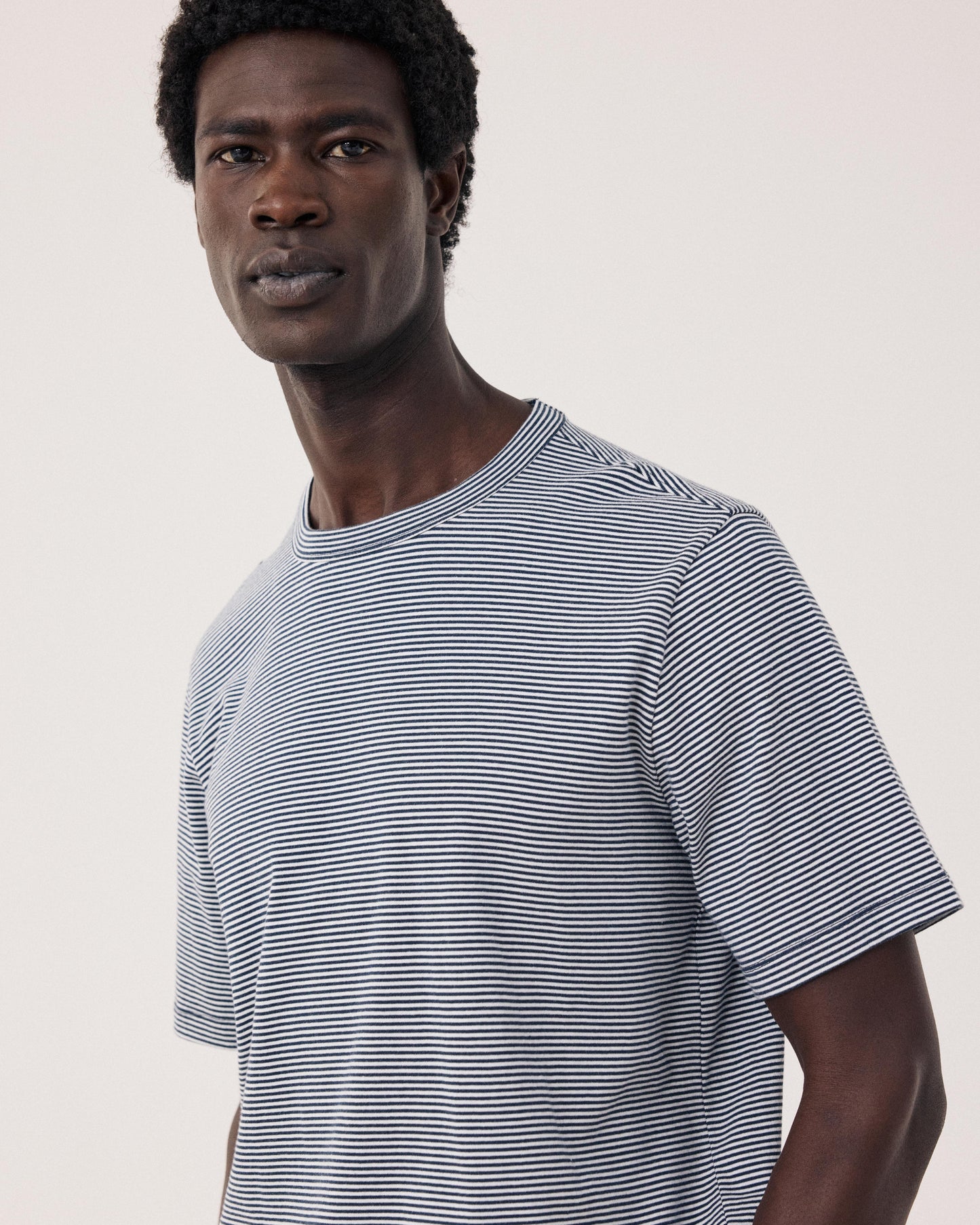 T-shirt Homme en Jersey Rayé Marine & Blanc BF89309-01