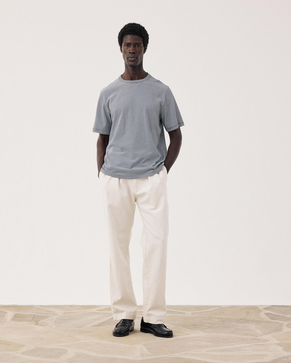 T-shirt Homme en Jersey Rayé Marine & Blanc - Image alternative