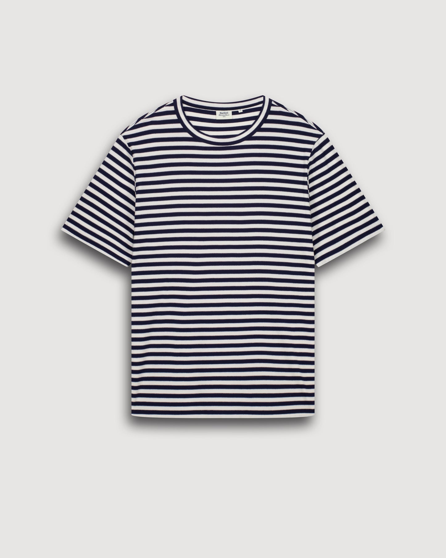 Herren-T-Shirt aus gestreiftem Jersey in Marineblau und Ecru BF89309-02