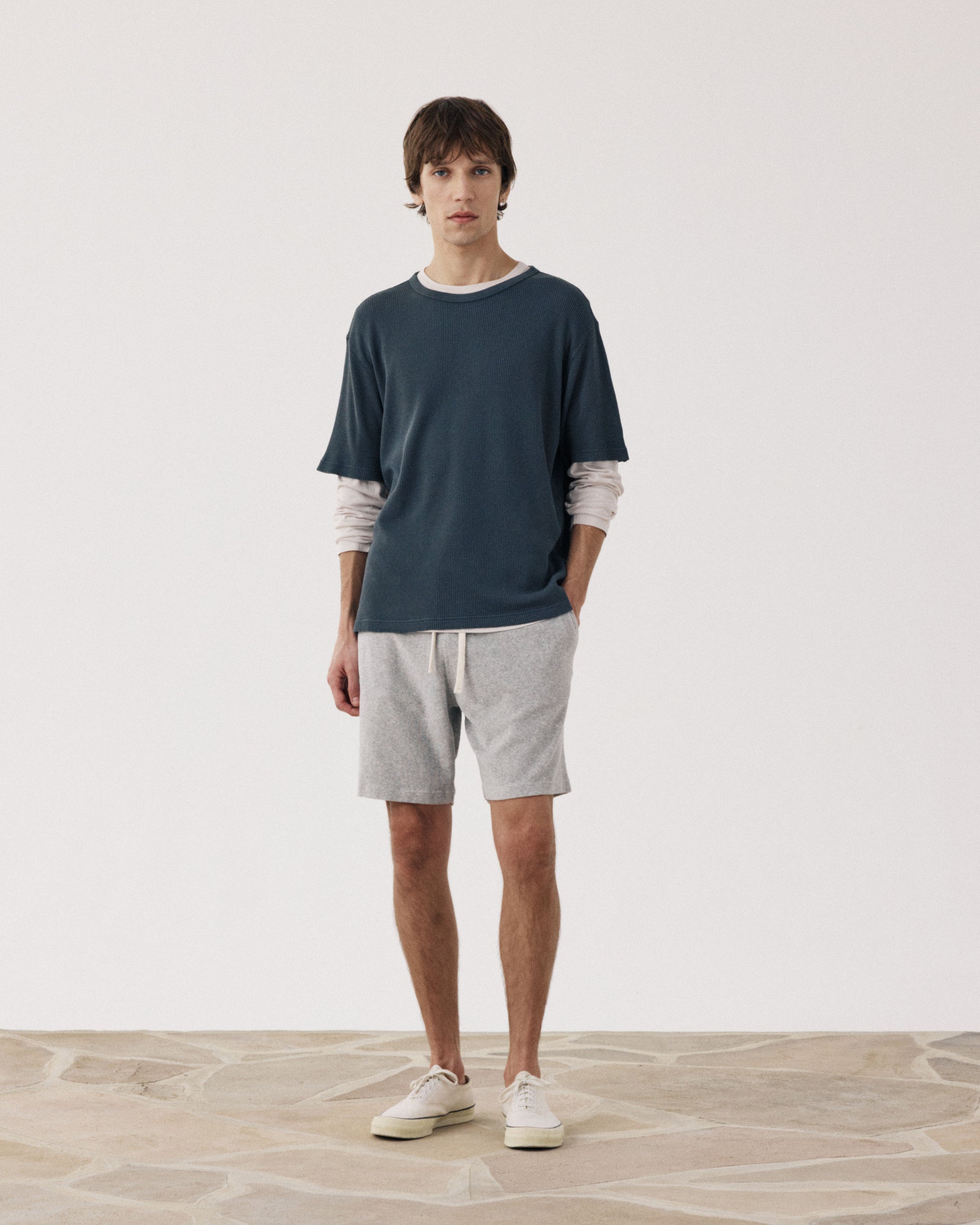 Short Homme en Eponge Gris Chiné Bouclette