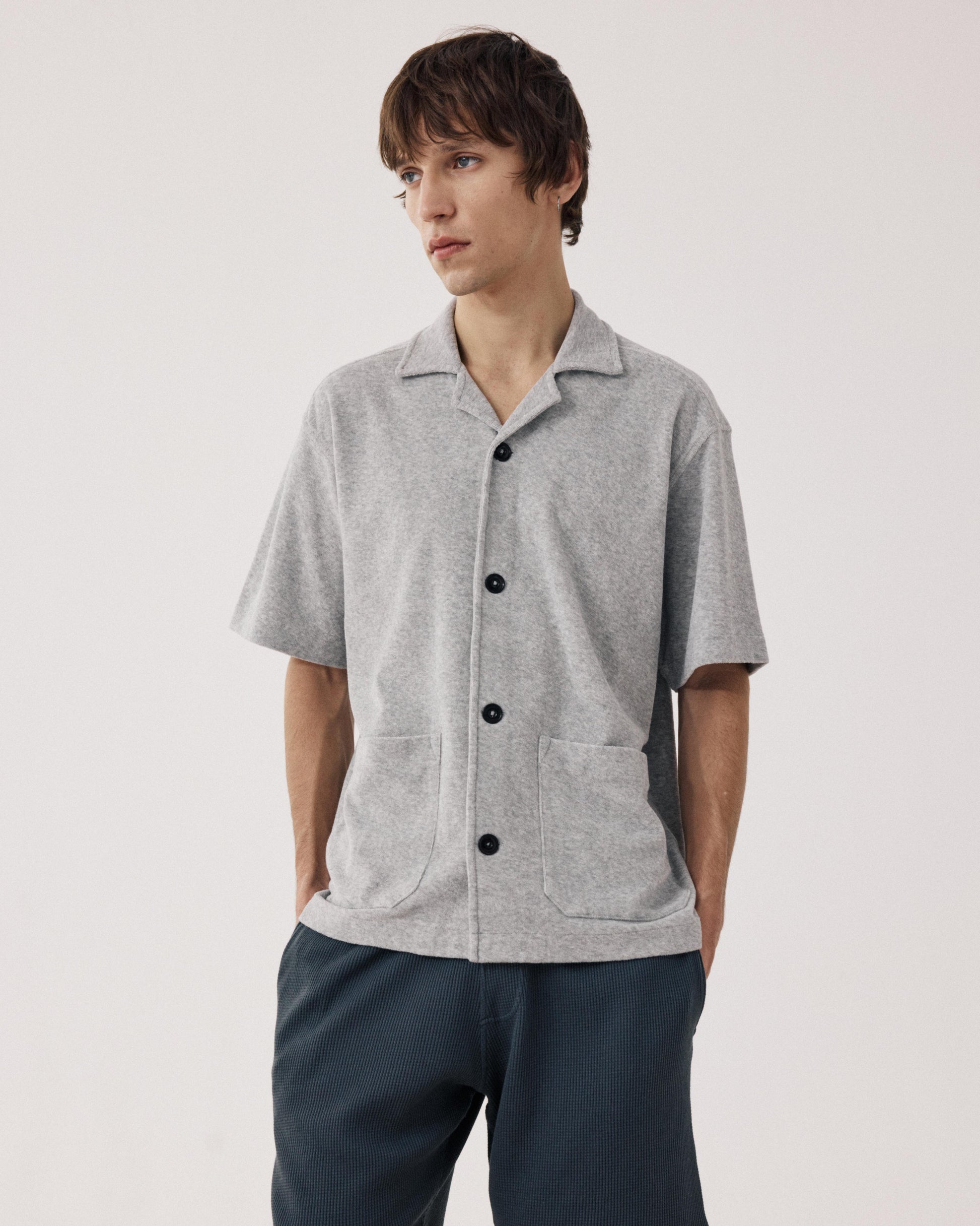 Camisa de hombre de felpa gris jaspeado BF99311-01