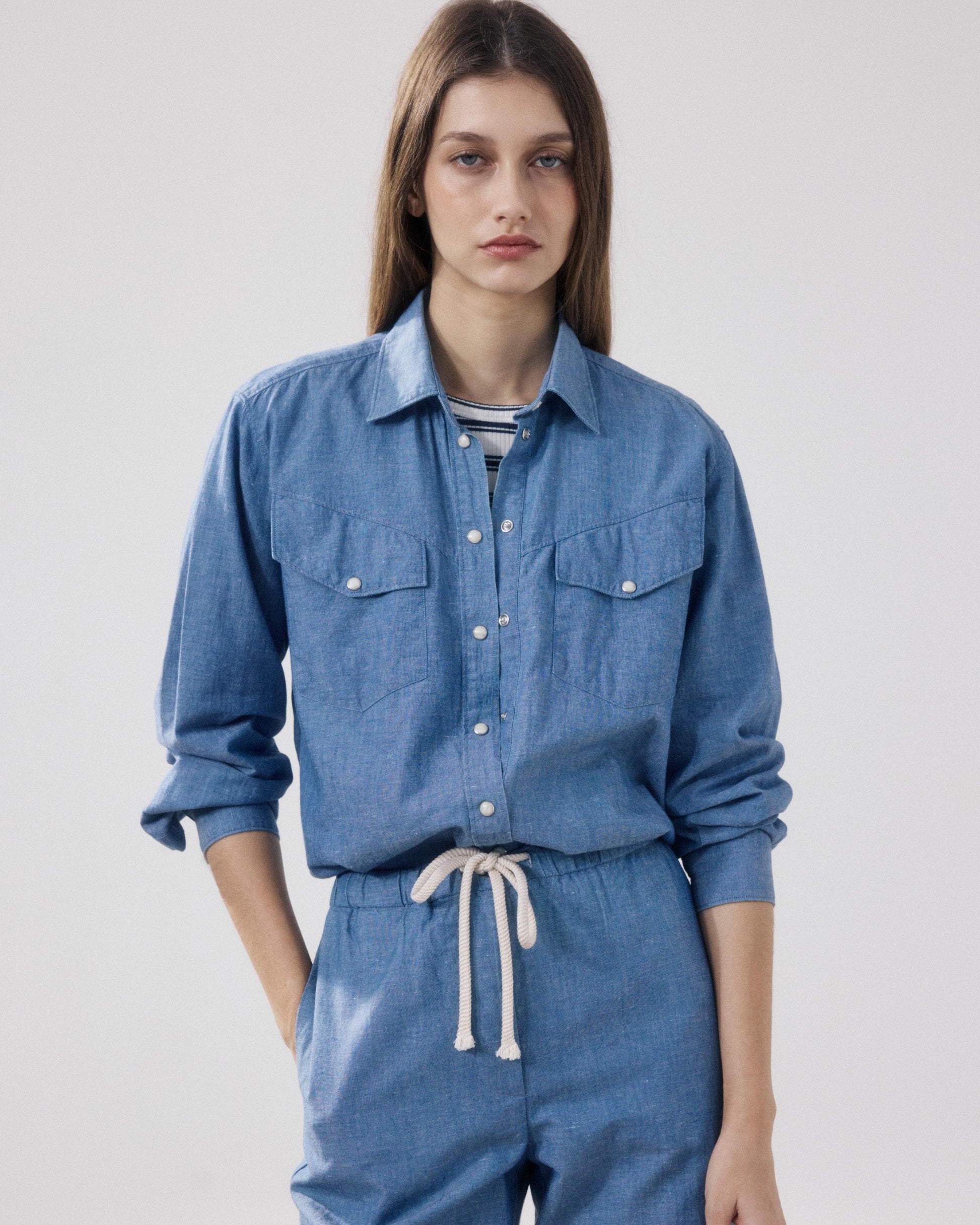 Chemise Femme en Coton & Lin Bleu Denim Cameron