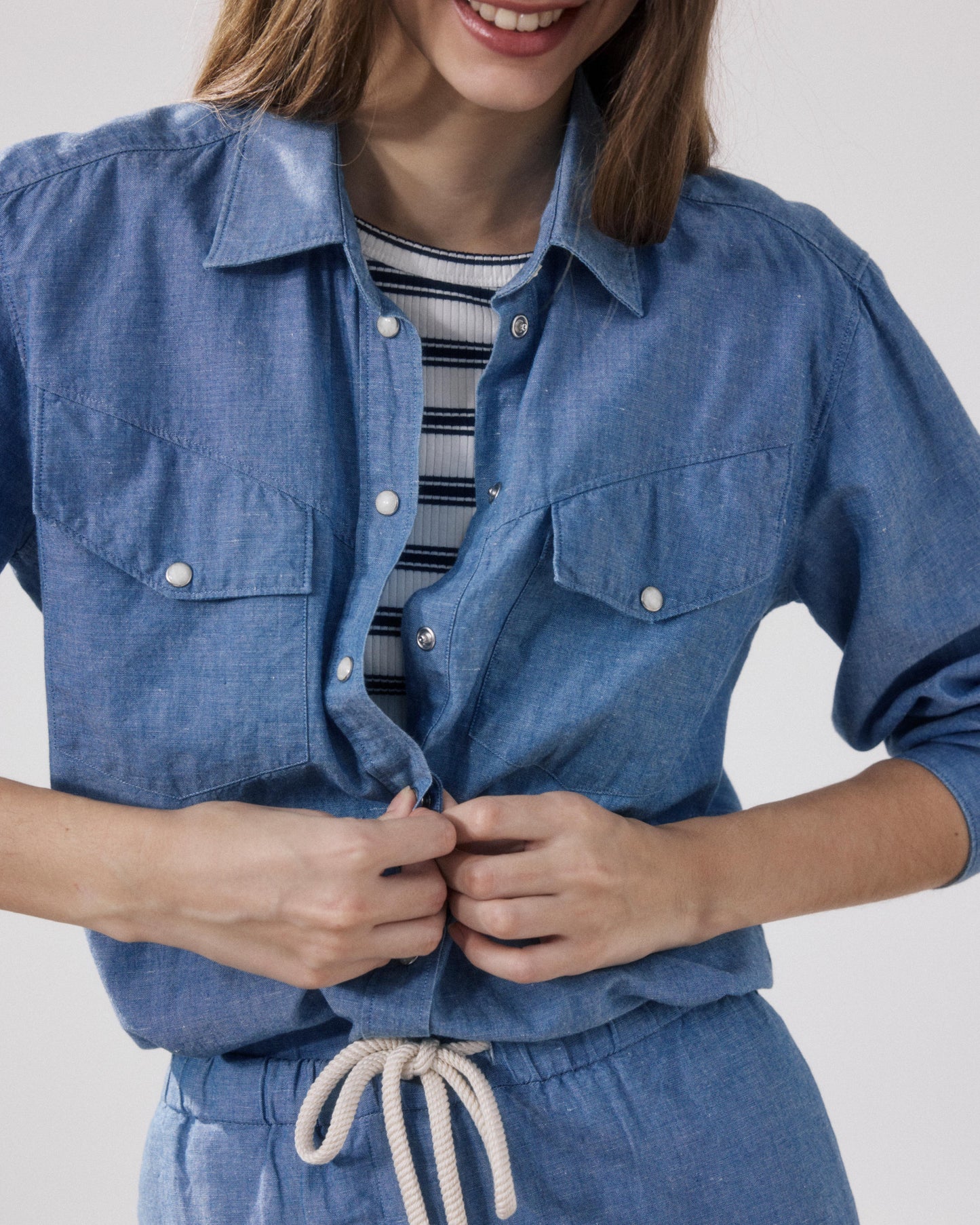 Chemise Femme en Coton & Lin Bleu Denim Cameron