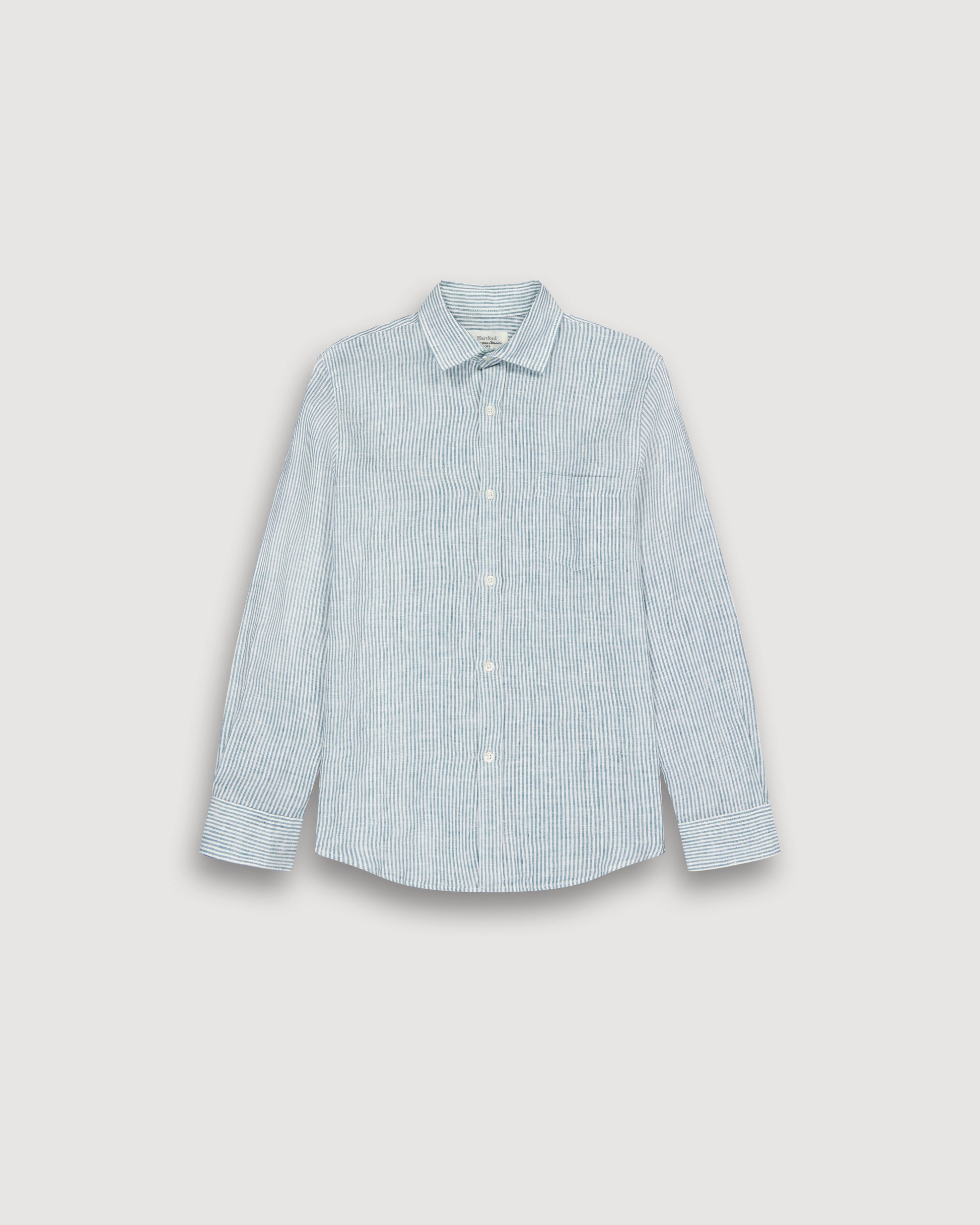 Chemise Garçon en Lin Vert & Blanc Paul BFCAB018-01