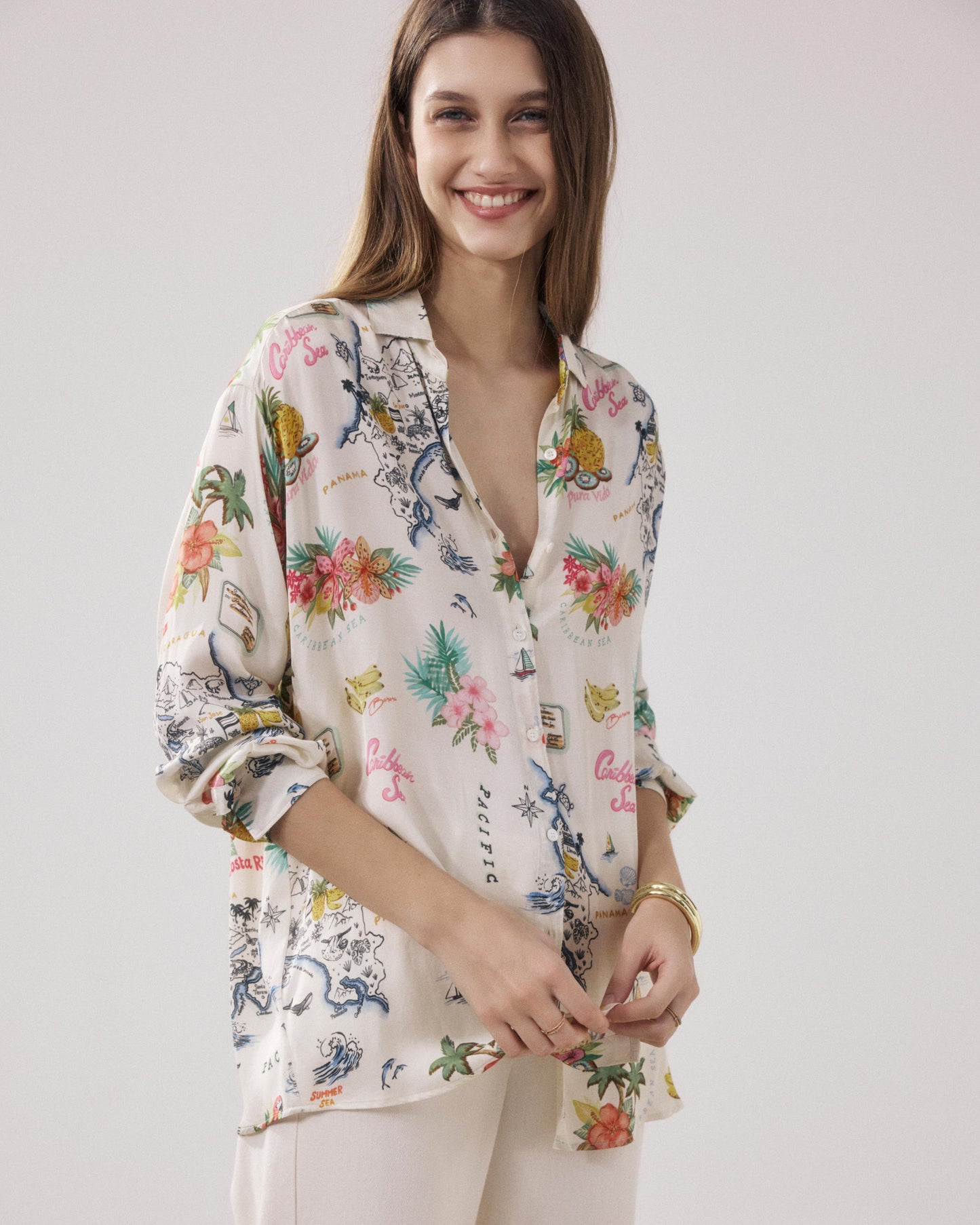 Chemise Femme en Viscose Ecru & Multicouleur Charlot