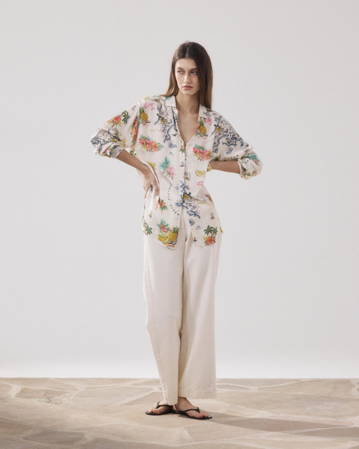 Chemise Femme en Viscose Ecru & Multicouleur Charlot