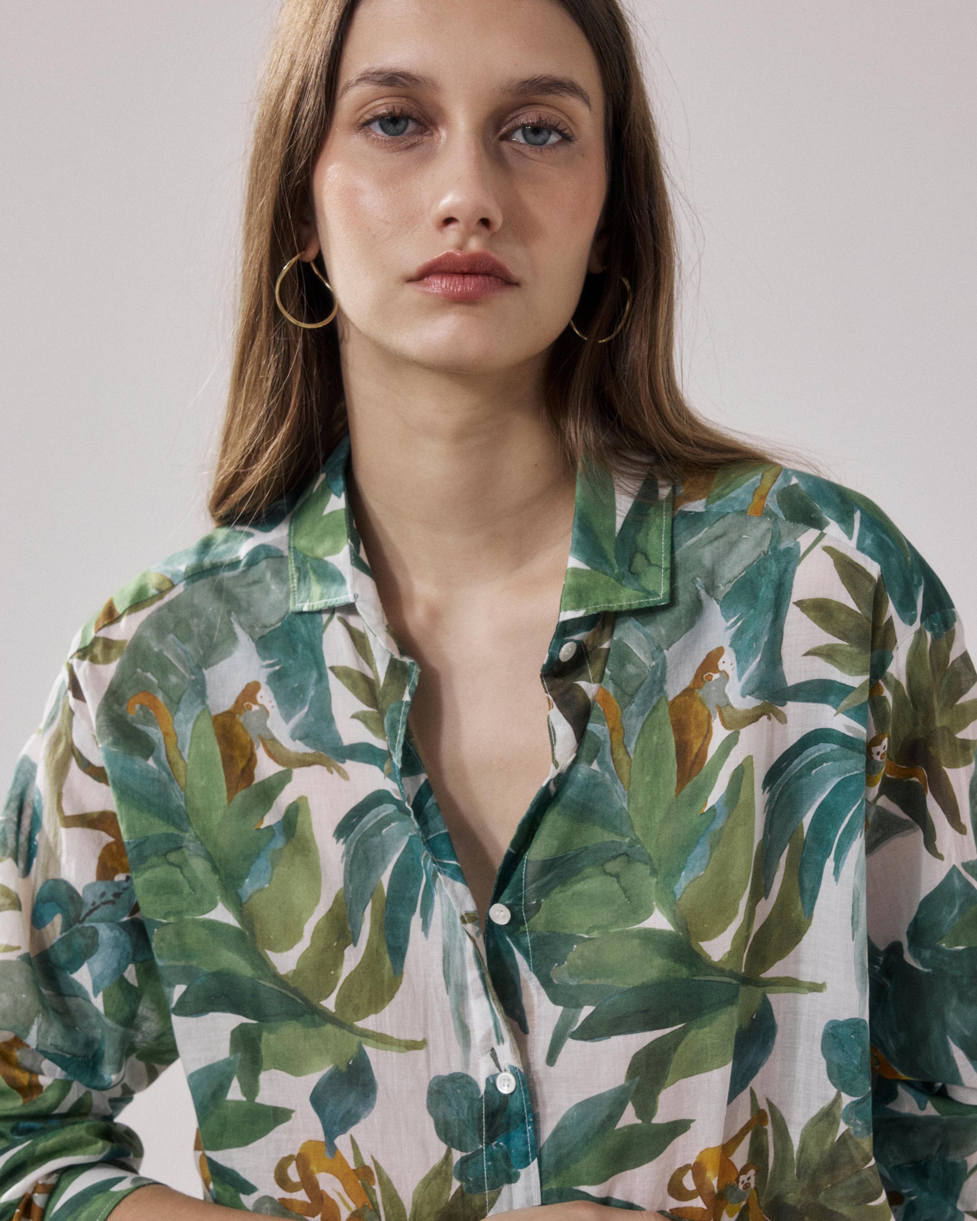 Chemise Femme en Coton Imprimé Blanc & Vert Charlot