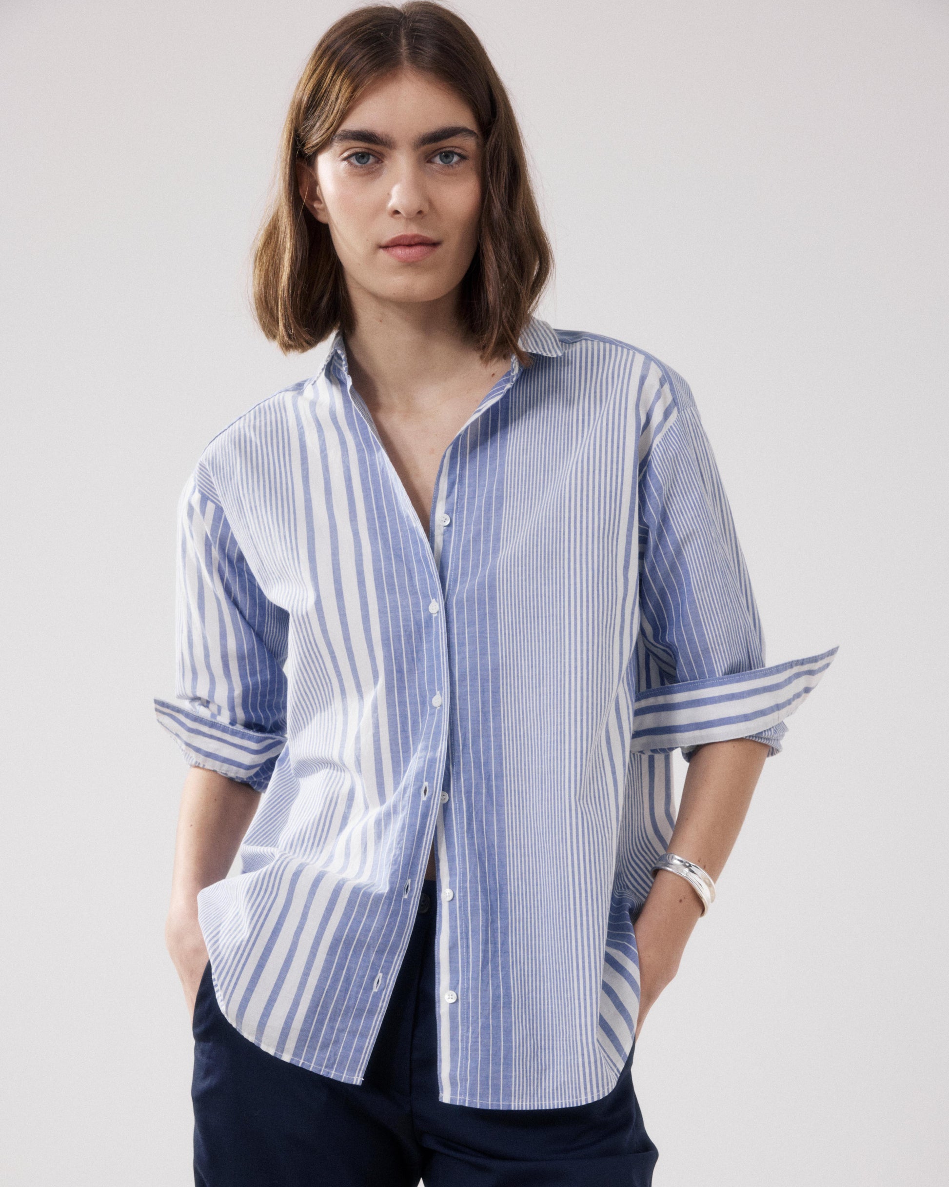 Chemise Femme en Coton Blanc & Bleu Charlot