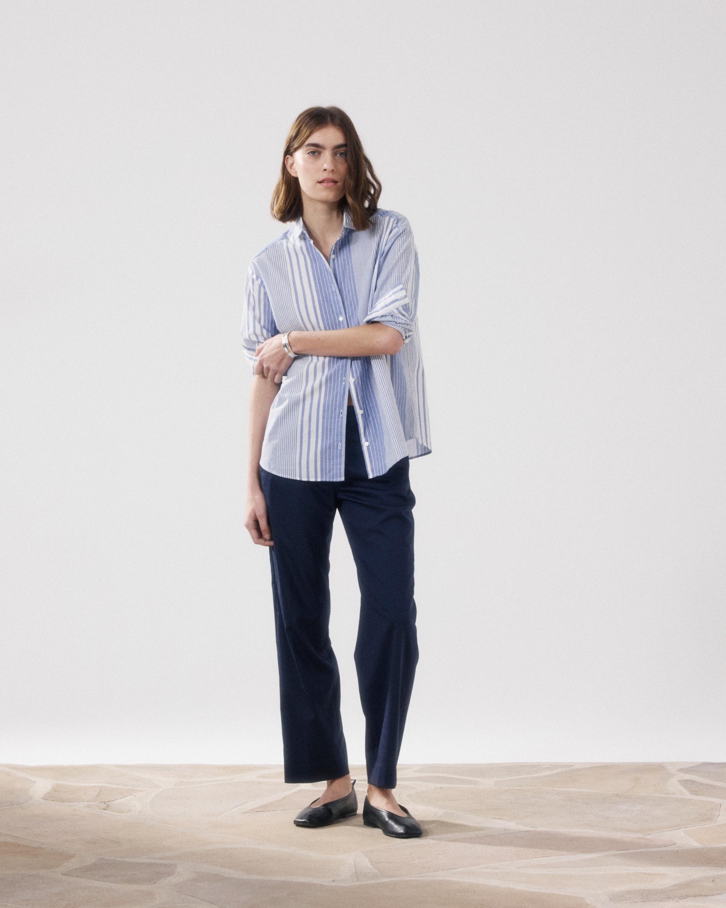 Chemise Femme en Coton Blanc & Bleu Charlot