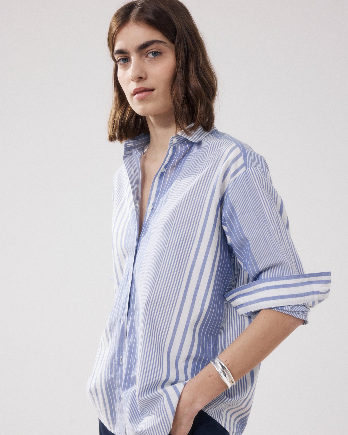 Chemise Femme en Coton Blanc & Bleu Charlot