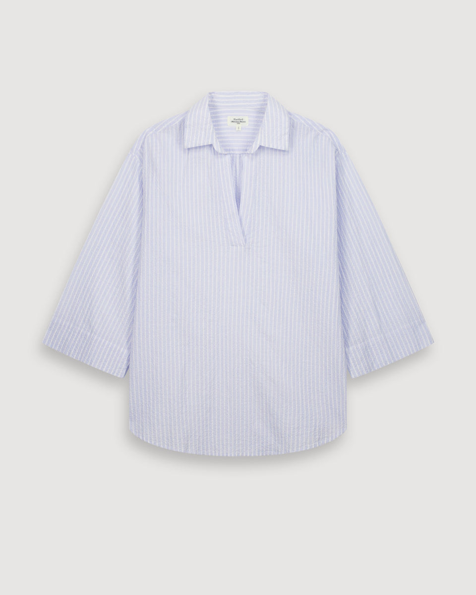 Blouse Femme en Seersucker Blanc & Bleu Cola - Image 3