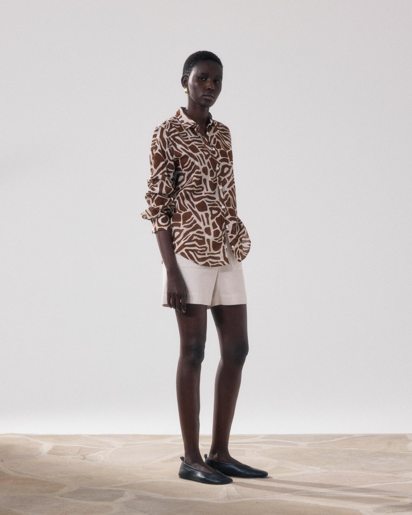 Chemise Femme en Coton Imprimé Beige & Marron Corazon