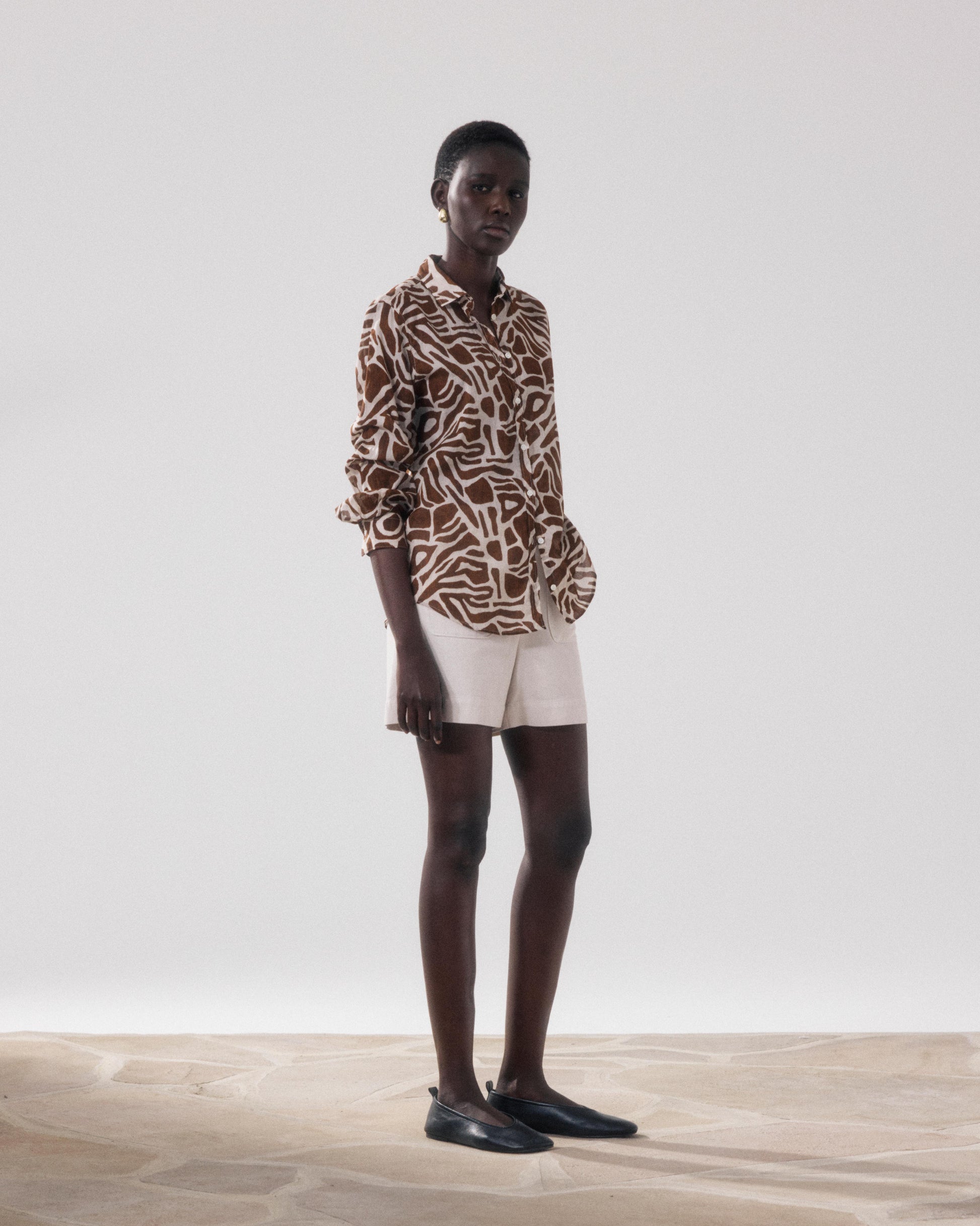 Chemise Femme en Coton Imprimé Beige & Marron Corazon