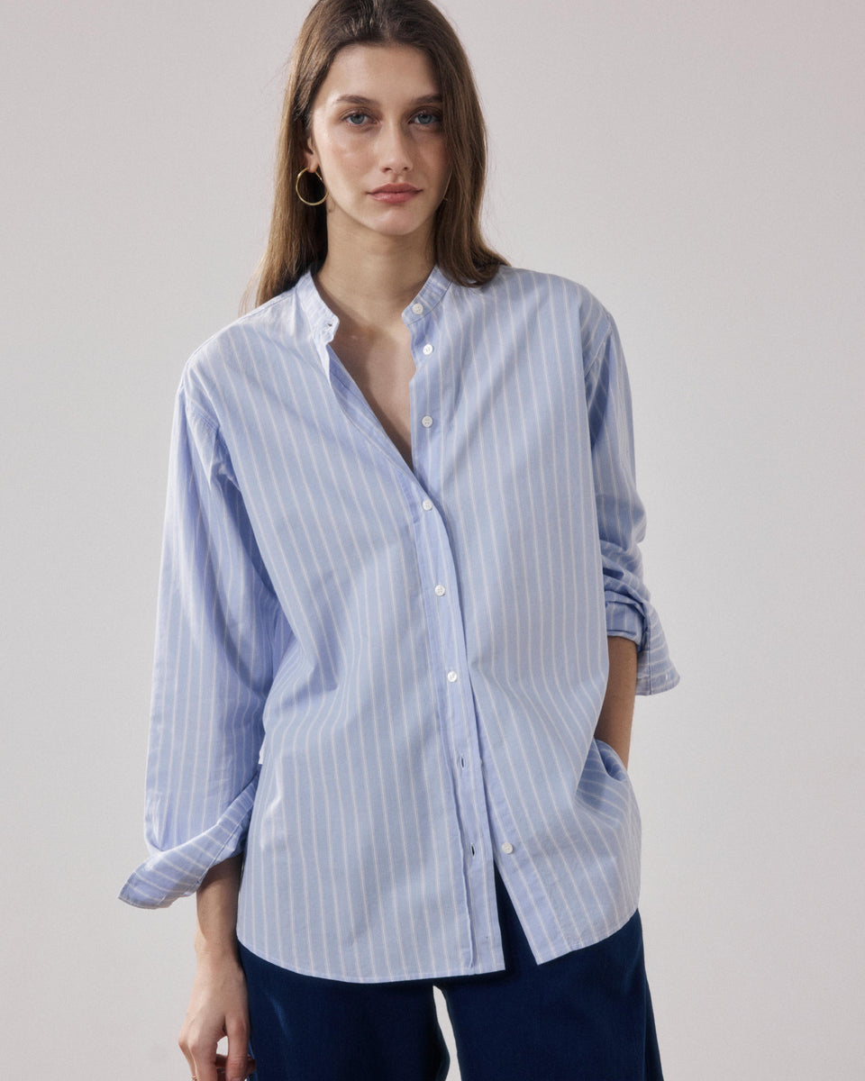 Chemise Femme en Coton Bleu Clair & Blanc Cristal - Image principale