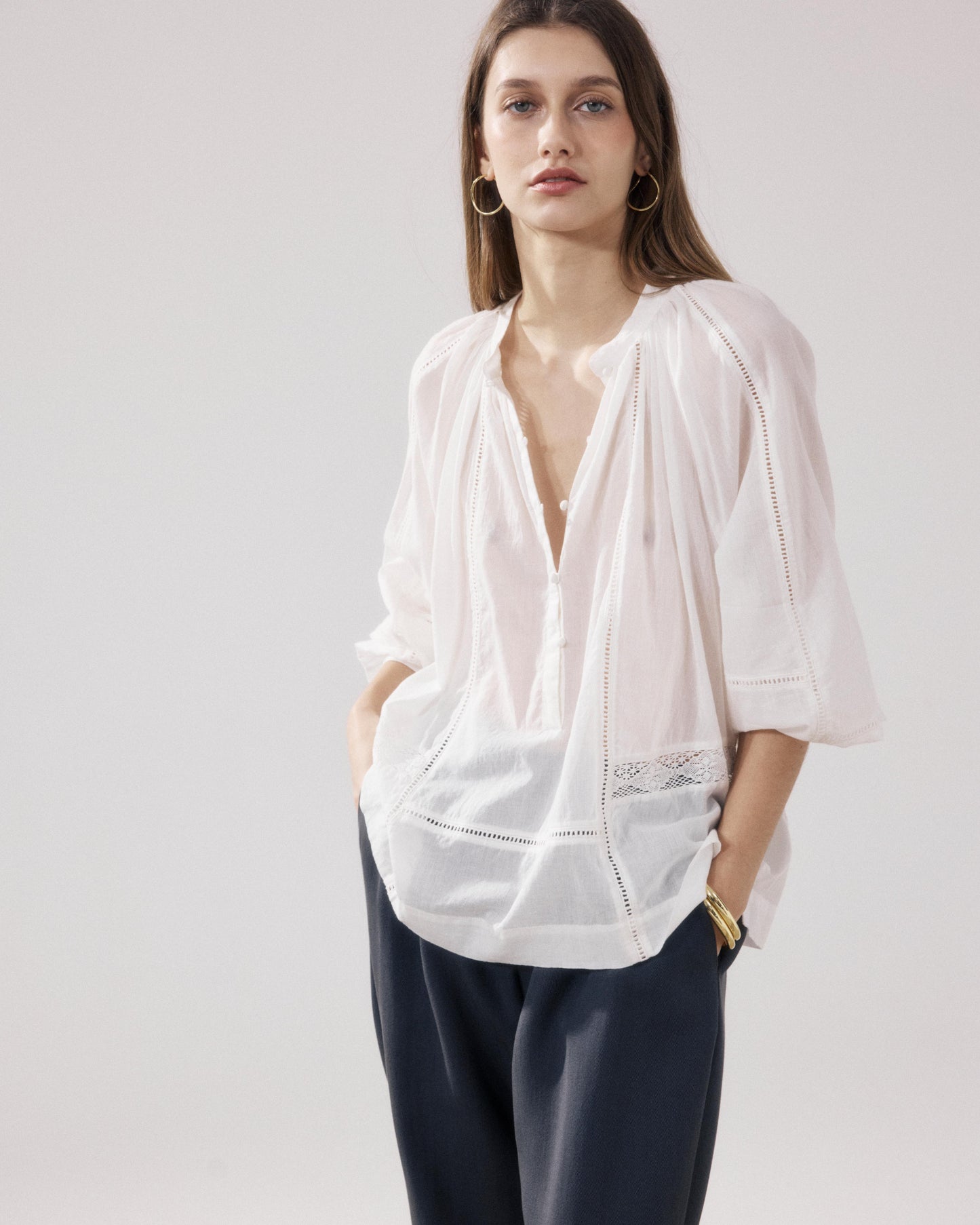 Chemise Femme en Voile De Coton Ecru Cora