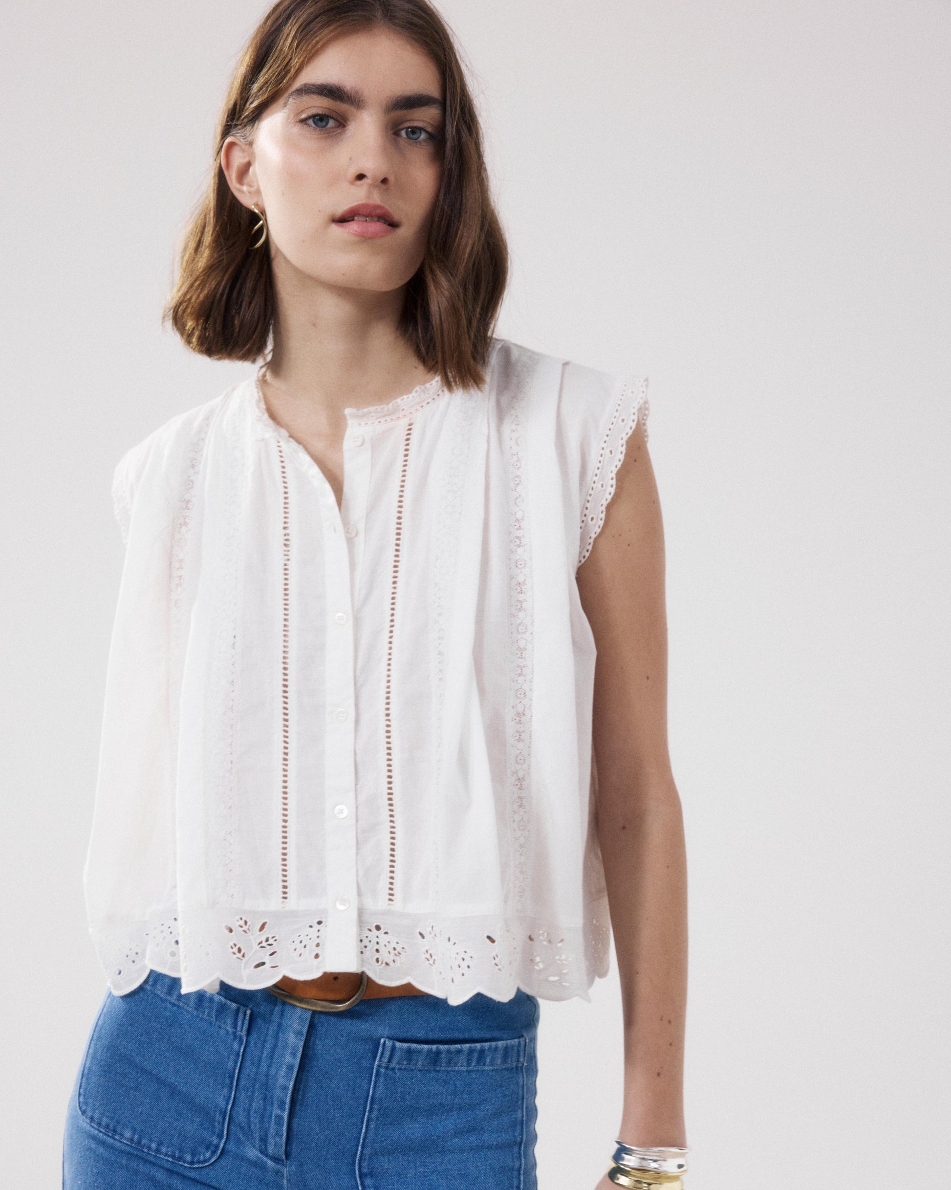 Camicia da donna in Voile Di Cotone écru Cybil