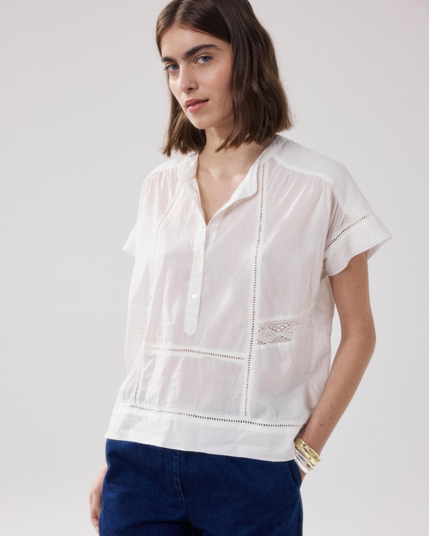Chemise Femme en Voile De Coton Ecru Cady