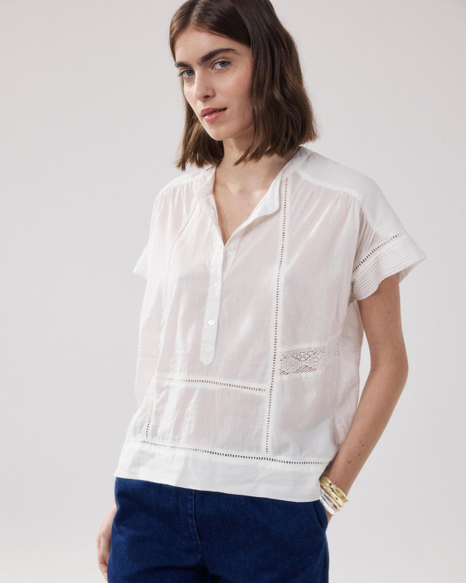 Blouse Femme en Voile De Coton Ecru Cady - Image alternative
