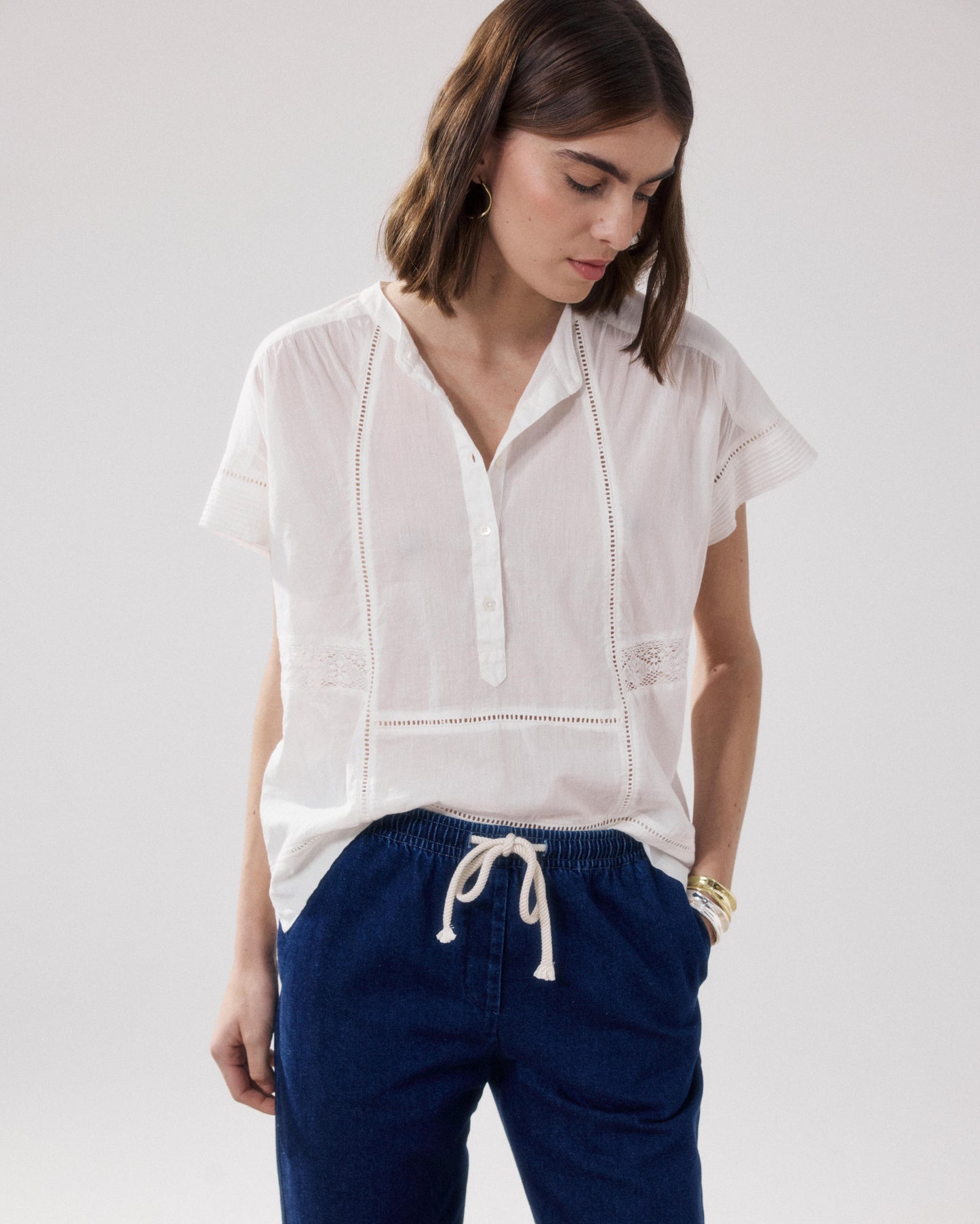 Chemise Femme en Voile De Coton Ecru Cady